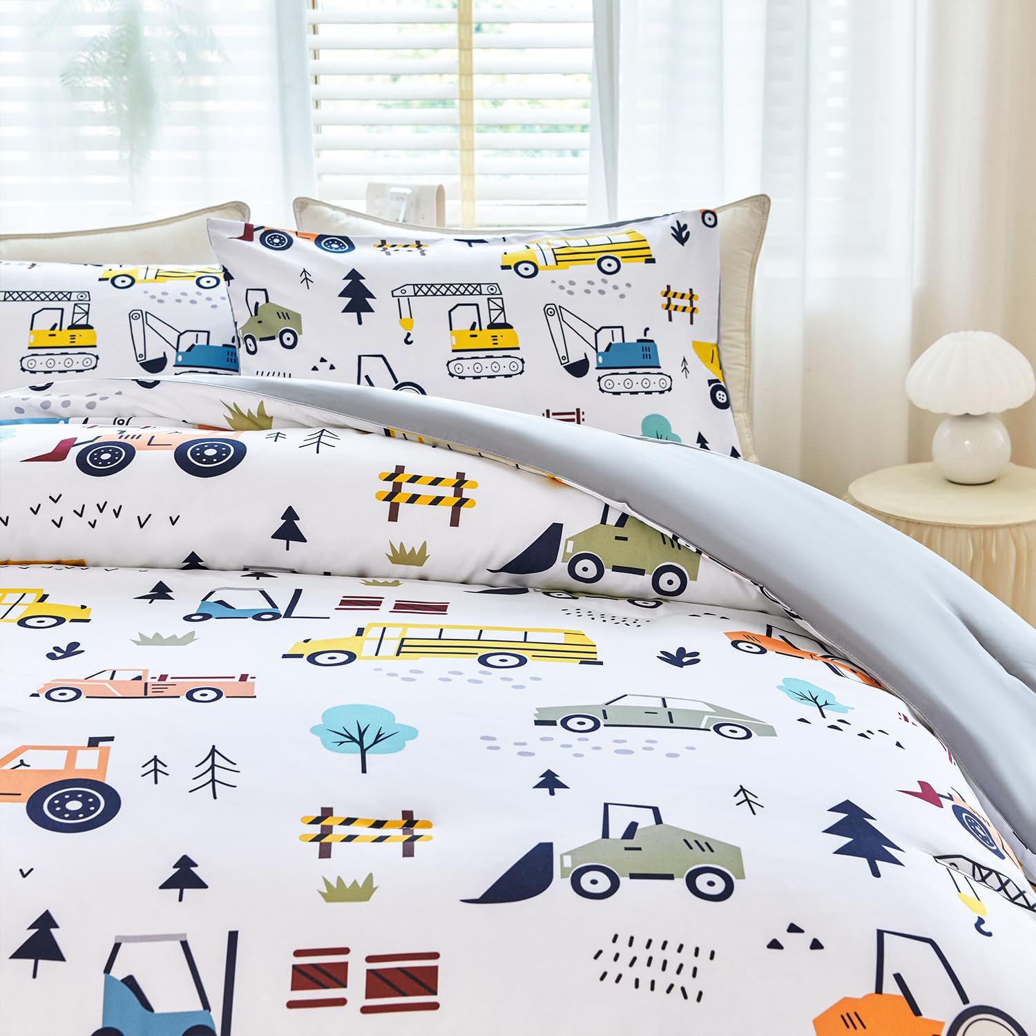 WINLIFE Twin Size Comforter Set with Cartoon Excavator Pattern