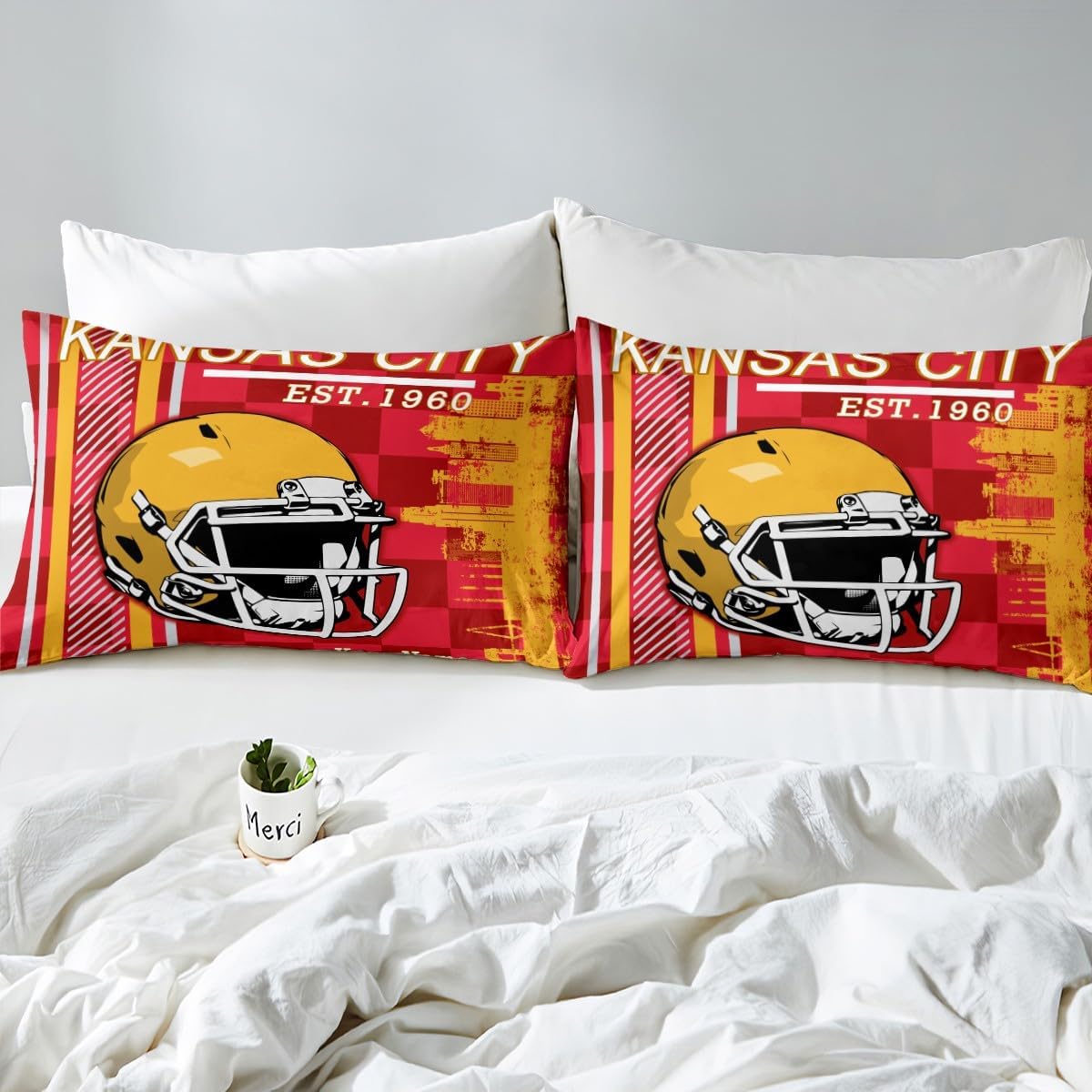 Custom Name Football Bed Sheet Set Twin Size Yellow Red 1
