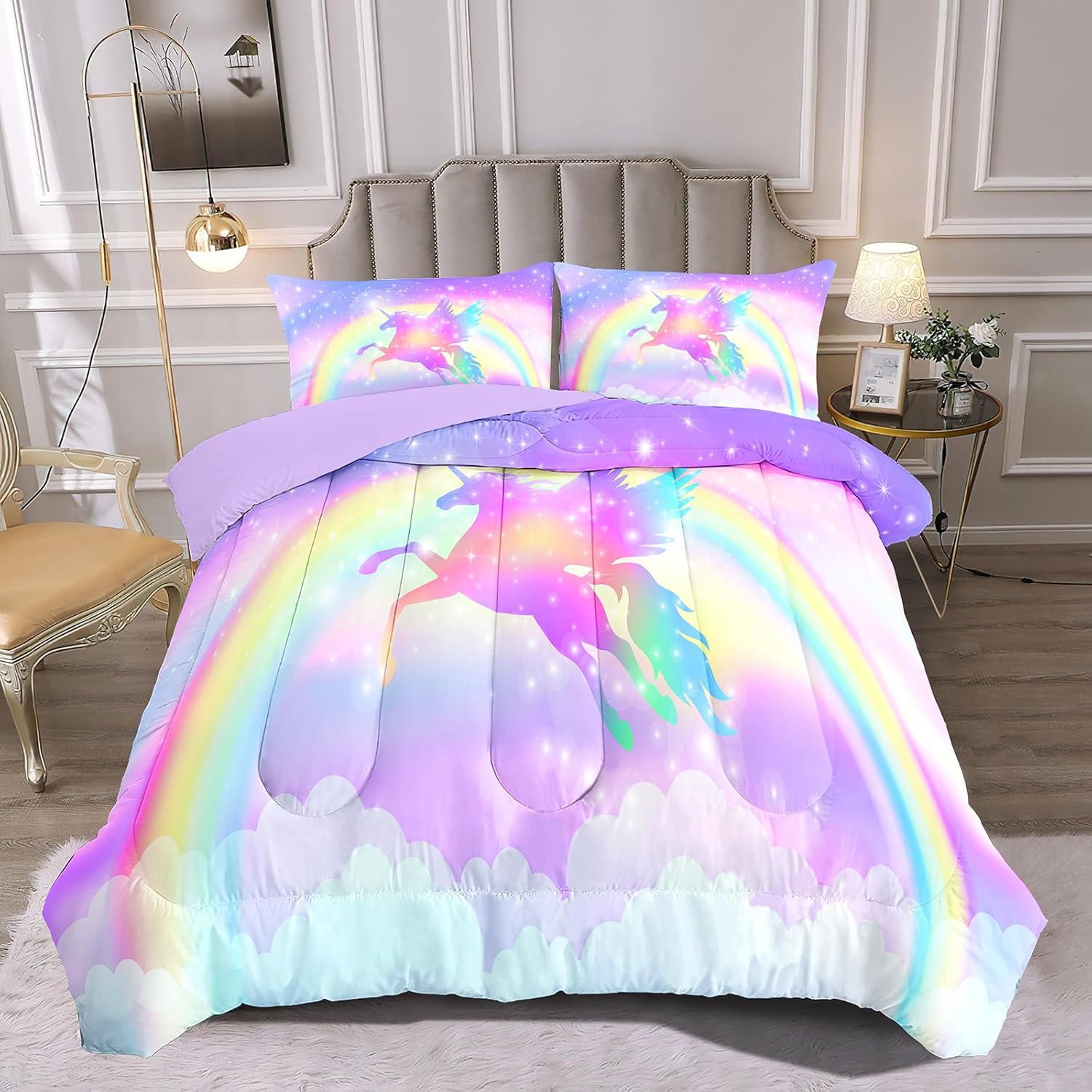 Kids Comforter Bedding Set 3 Piece Rainbow Twin