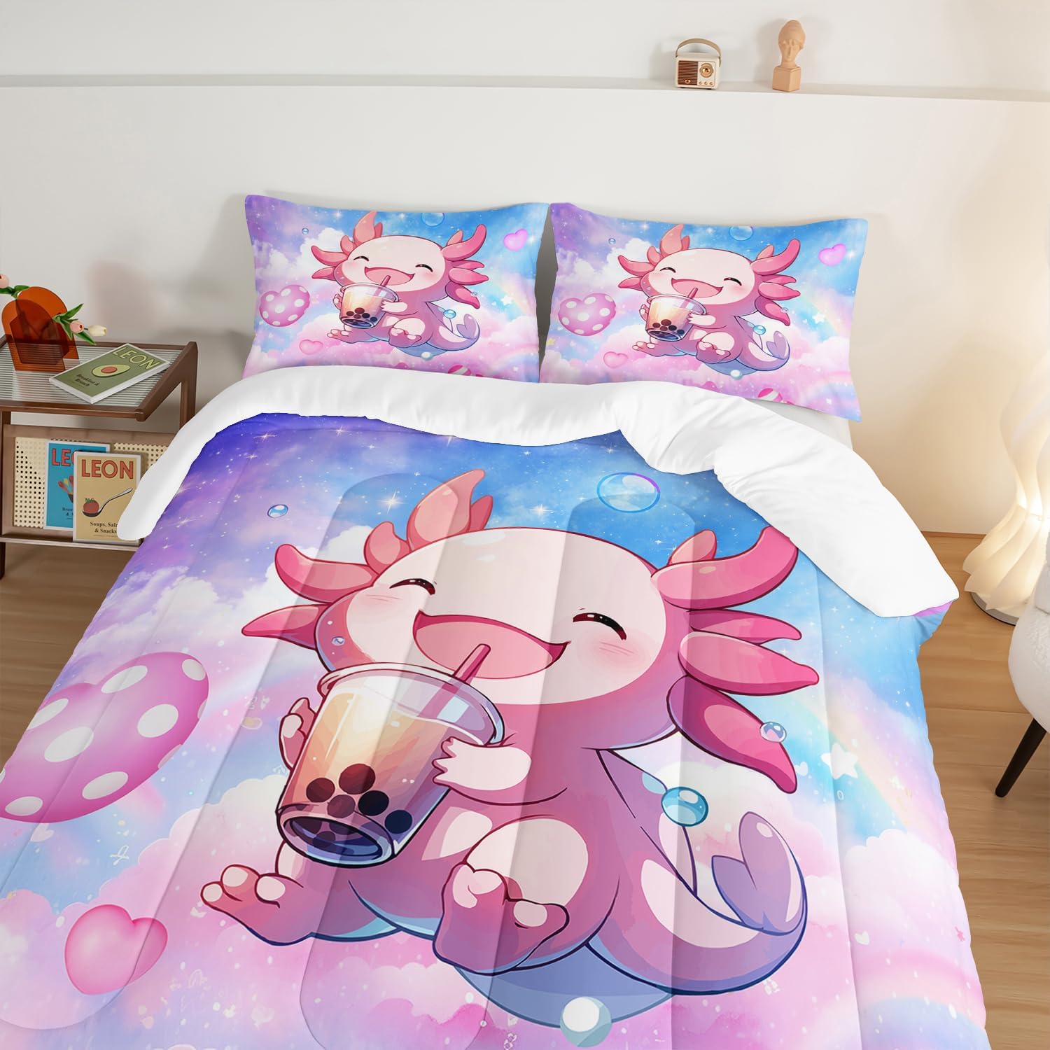 HOSIMA Pink Rainbow Queen Comforter Set 3pcs 1