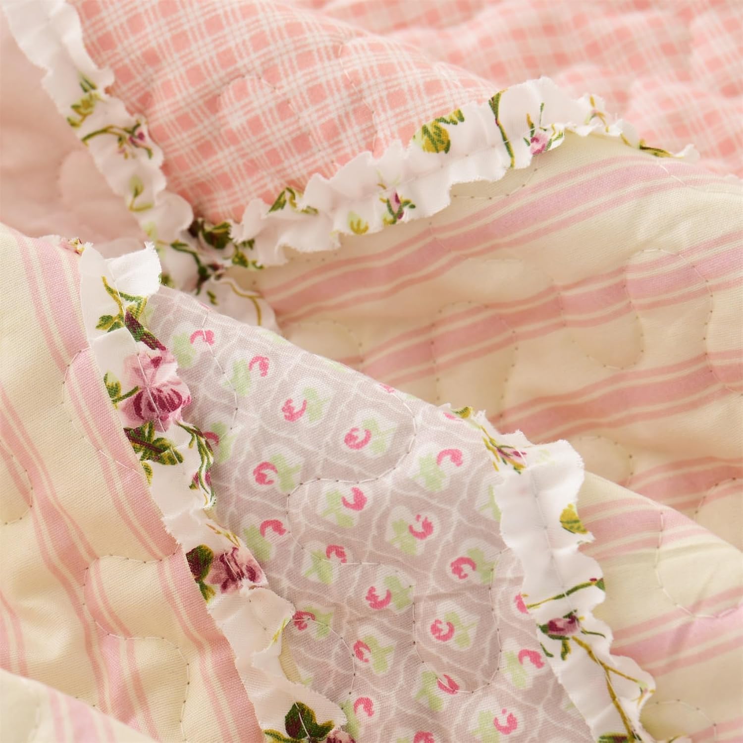Cmfshape Floral Quilt Bedspread Queen Size 3 Piece Set