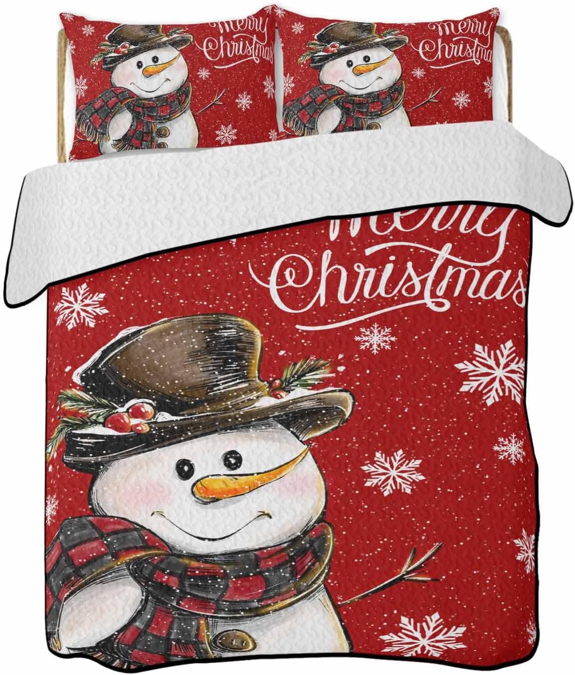 Chucoco Twin XL Quilt Bedding Set with Snowman Pattern