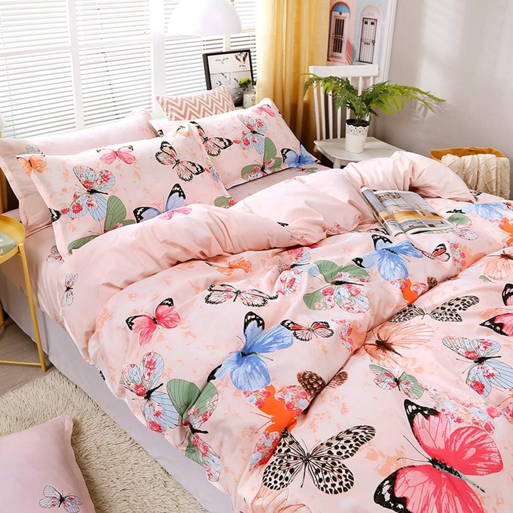 Feelyou Kids Duvet Cover Set Twin Size Pink Butterfly Print