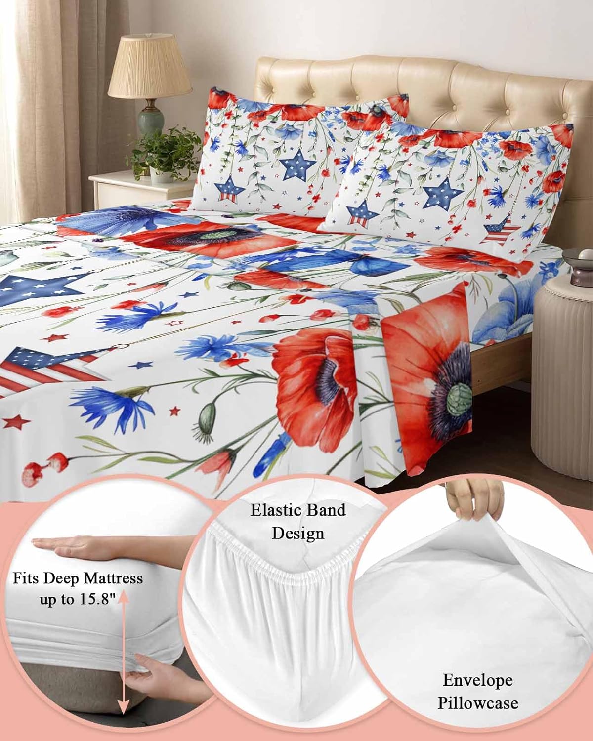 Boanket Cal King Sheet Set 4th of July 4 Piece Microfiber