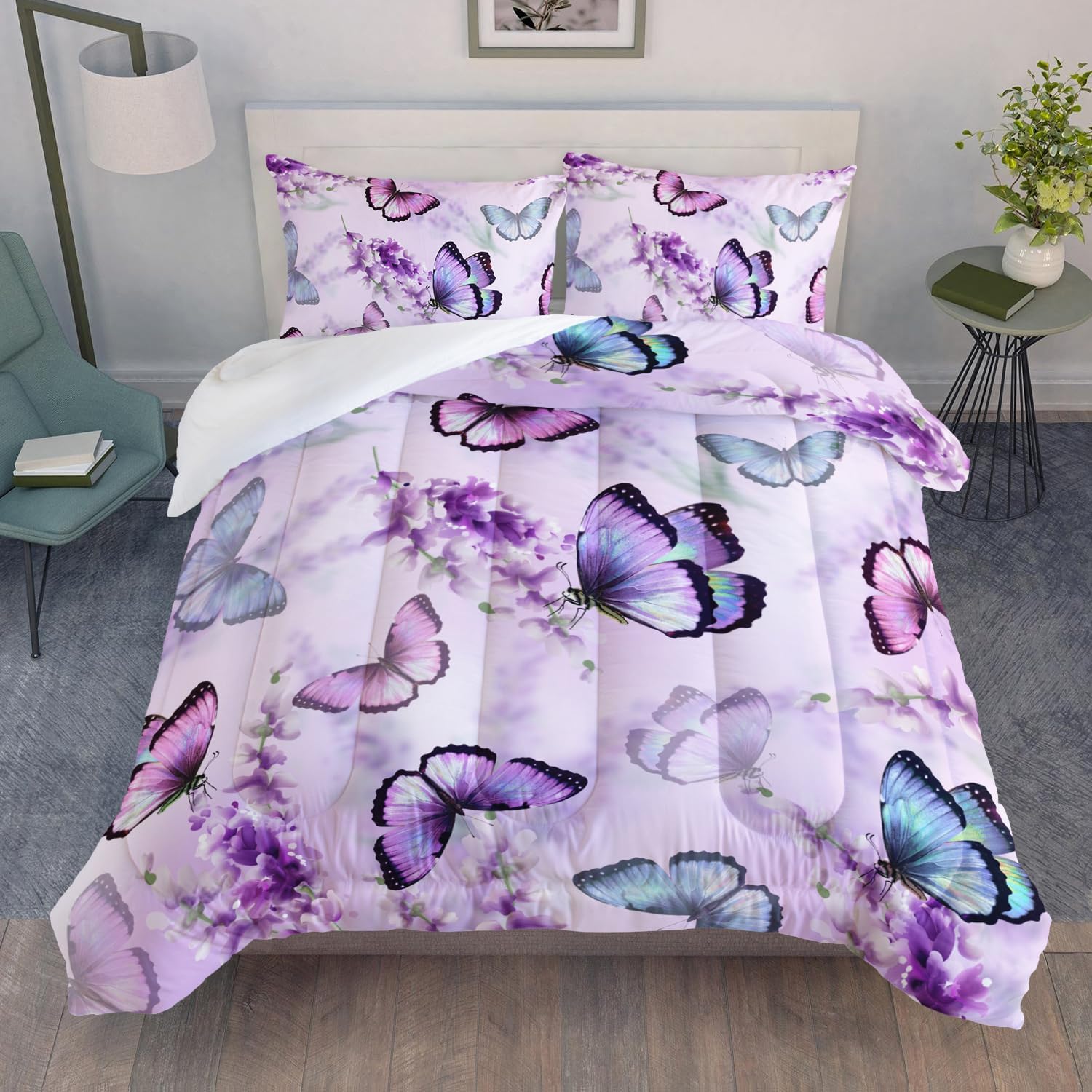 Lavender Butterfly Comforter Set for Kids and Adults 1