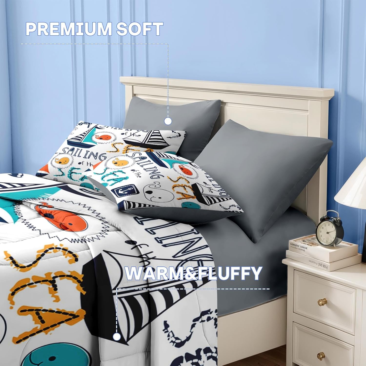 Nesker 7 Pcs Comforter Set Queen Size Nautical Theme