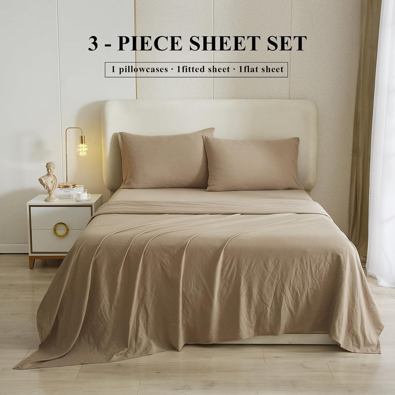 HighBuy Khaki Twin XL 3 Piece Sheet Set