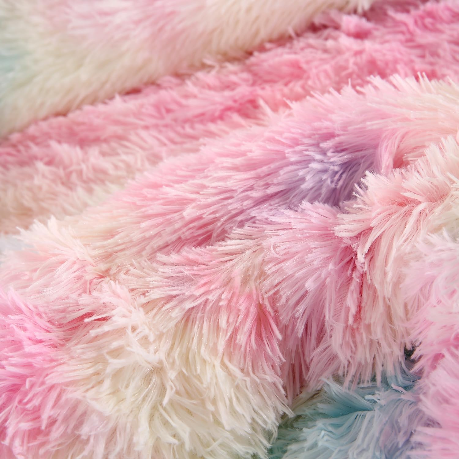 WINLIFE Rainbow Tie Dye Faux Fur Comforter Set Twin