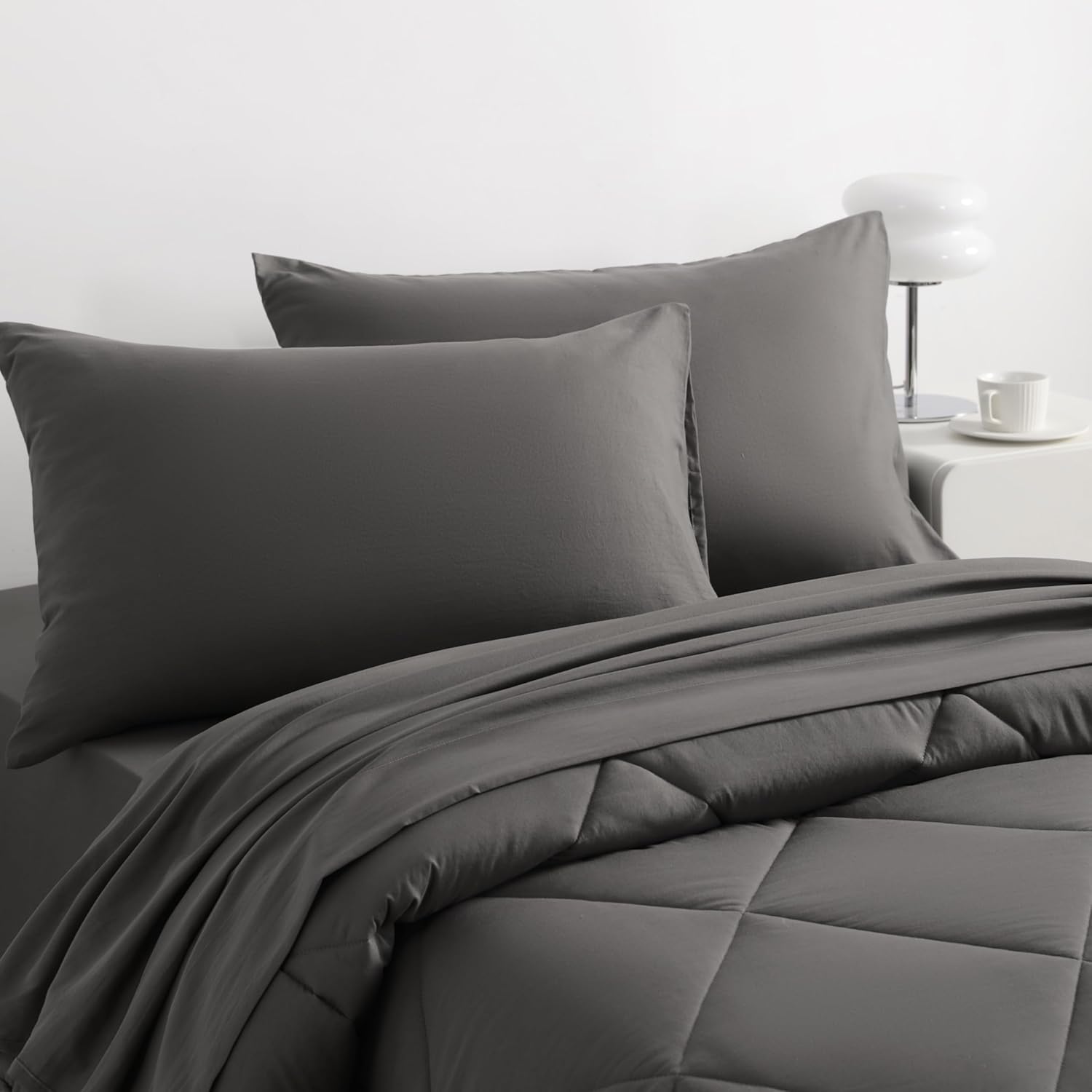 NTBAY Twin Bed in a Bag Set 5 Pieces Dark Grey Kids Bedding