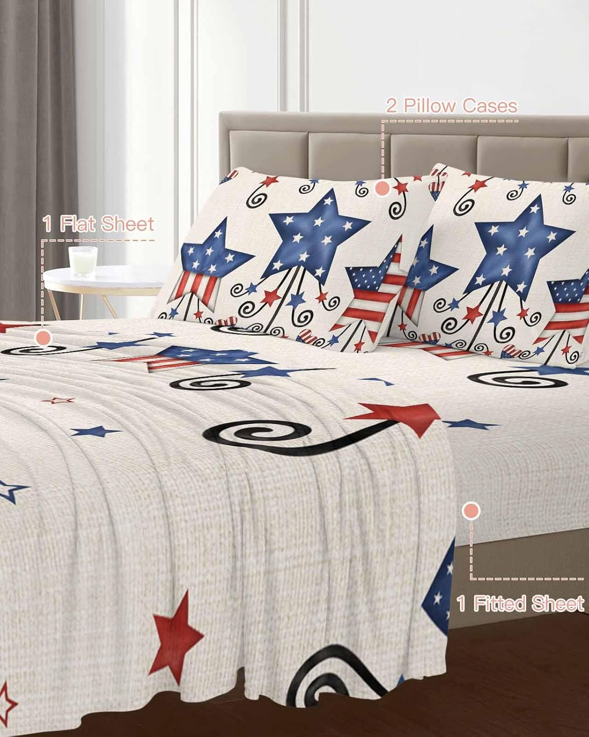 Boanket Cal King Sheet Set 4th of July 4 Piece Soft Microfiber