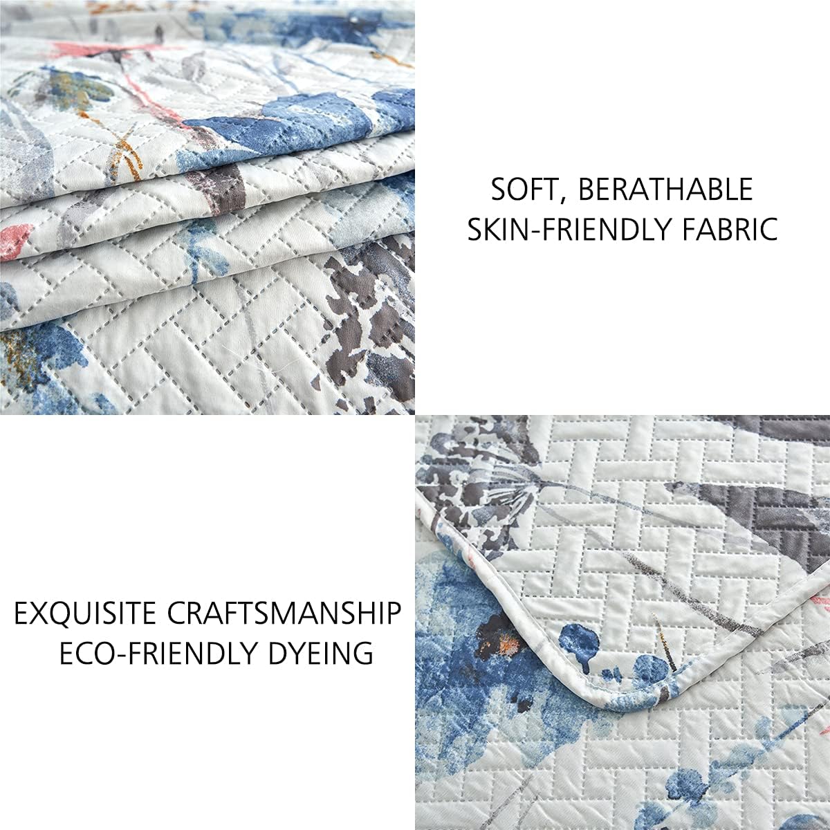 JML Boho Floral King Size Quilt Set 3-Piece