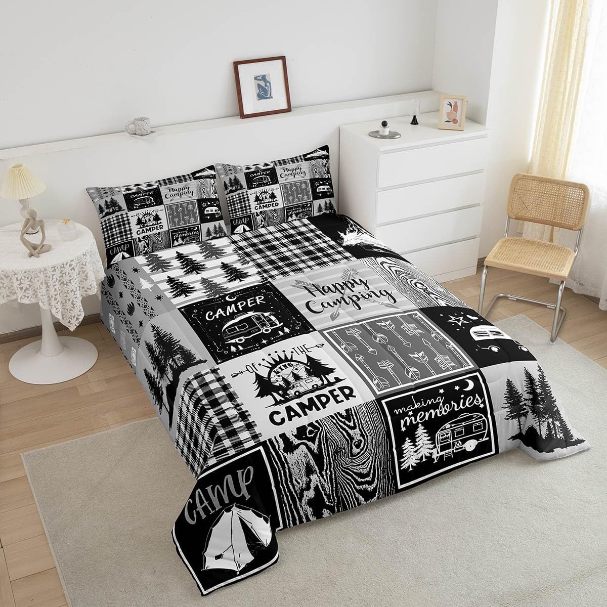 Erosebridal Queen Plaid Comforter Set with Pillow Cases