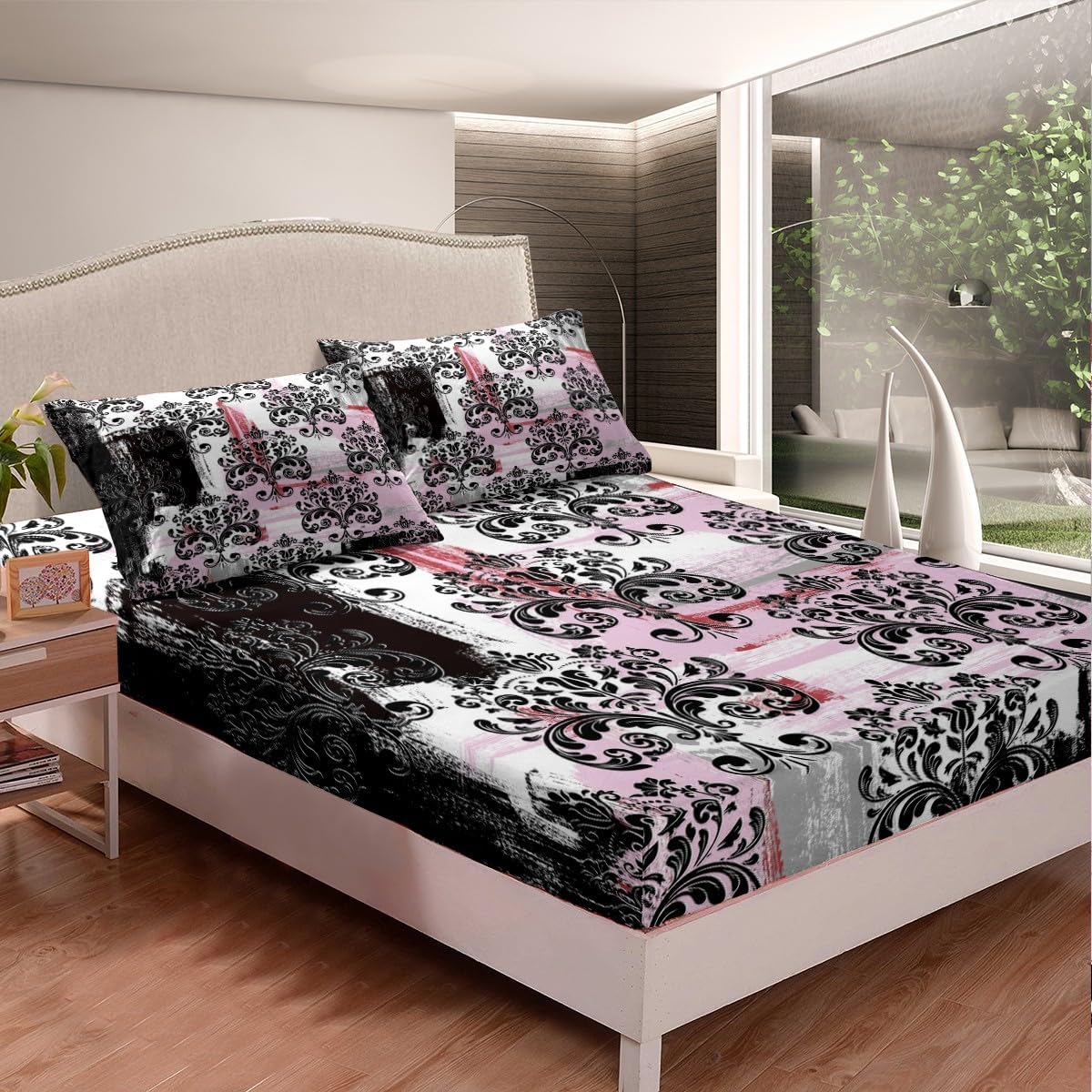 Erosebridal Pink Black Graffiti Twin Bed Sheet Set