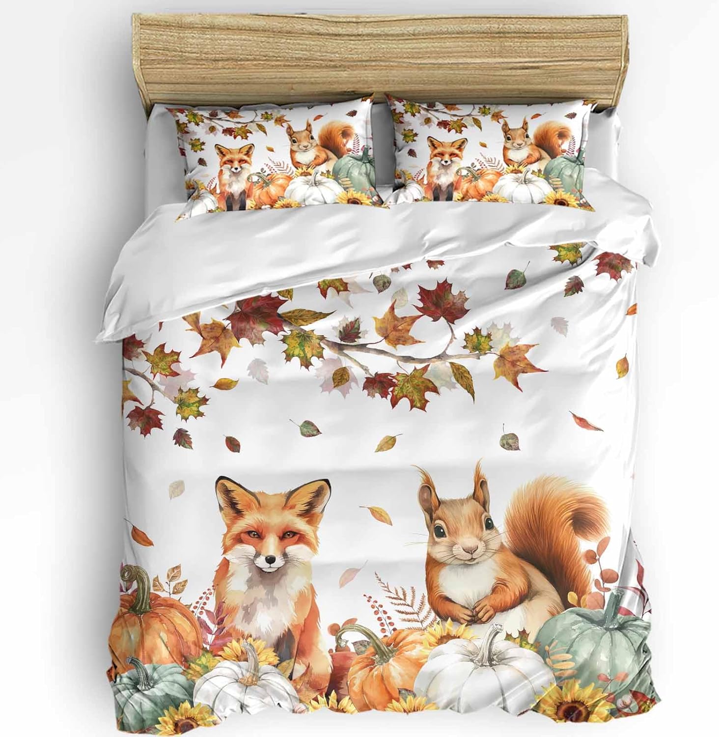 OComster California King Duvet Cover Set with Thanksgiving Pumpkin Design