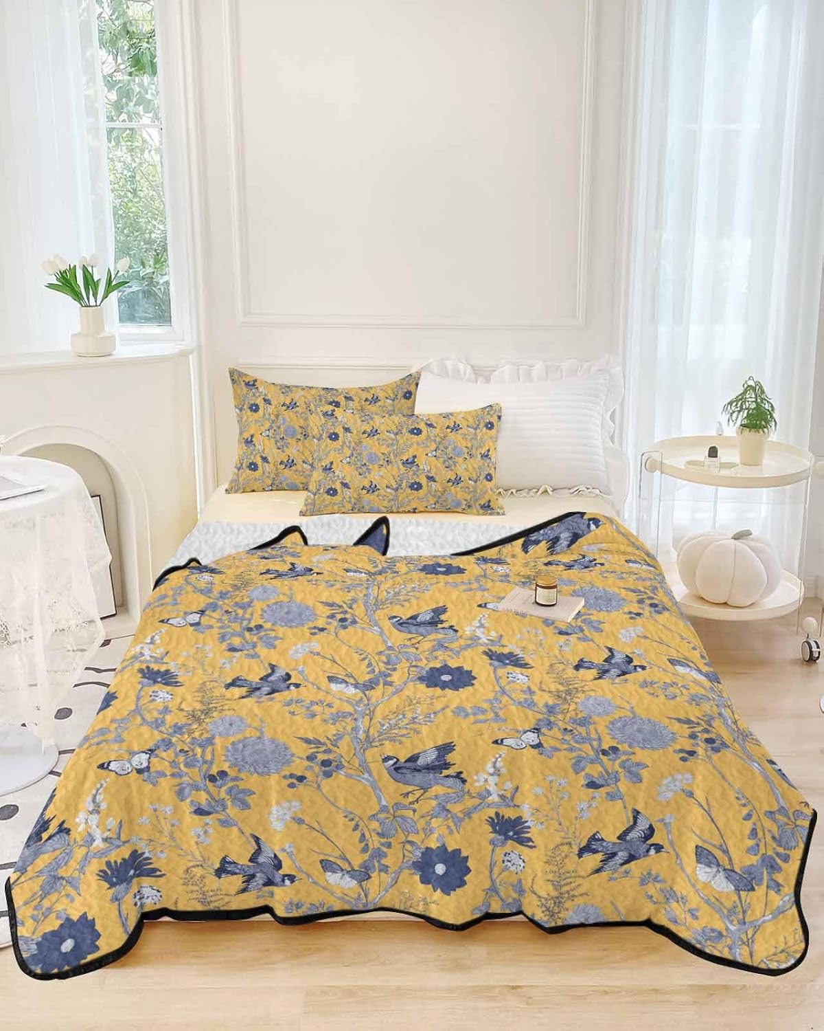 Yellow Floral Farmhouse Quilt Set Twin XL