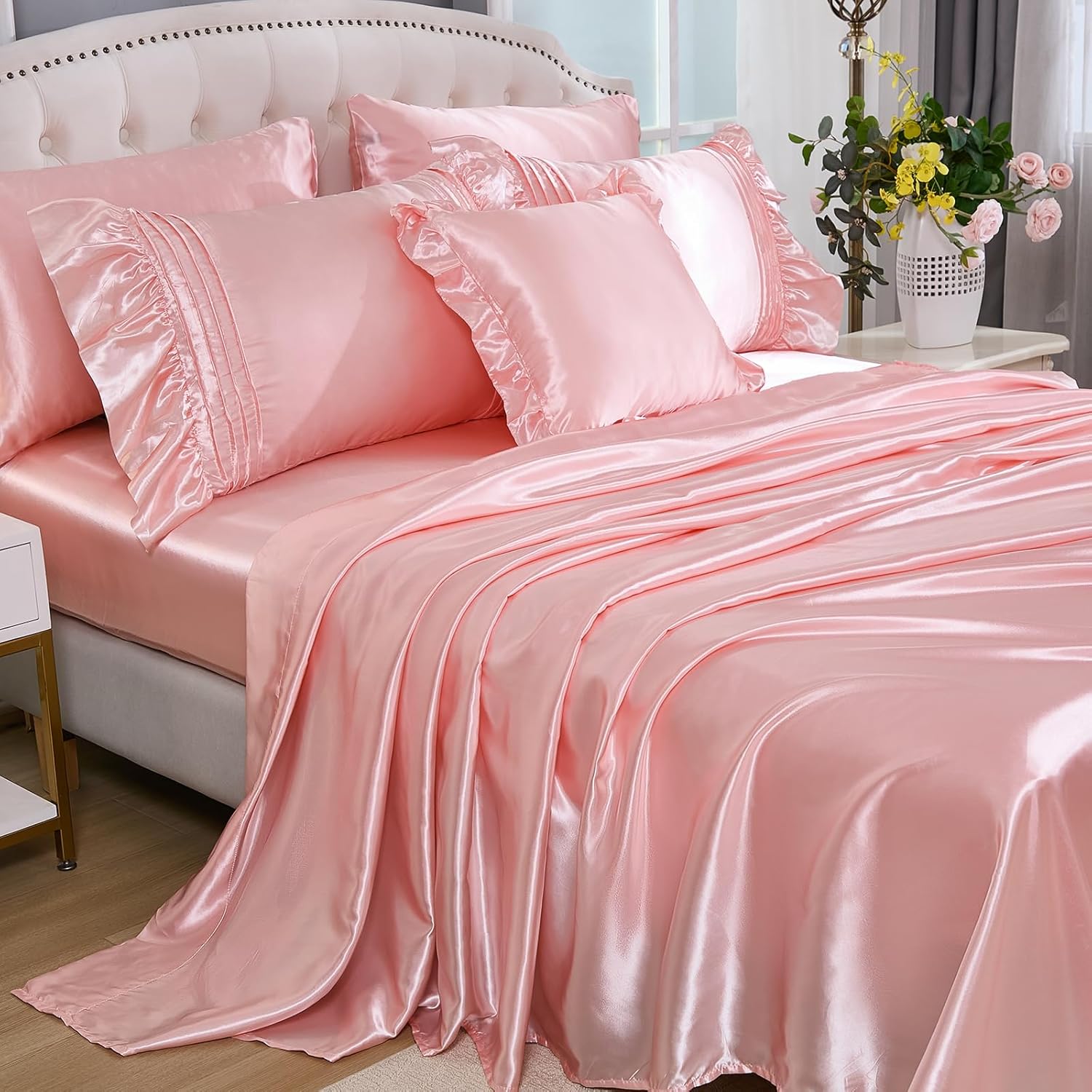 Bedbay Pink Satin 8-Piece Queen Comforter Set 1