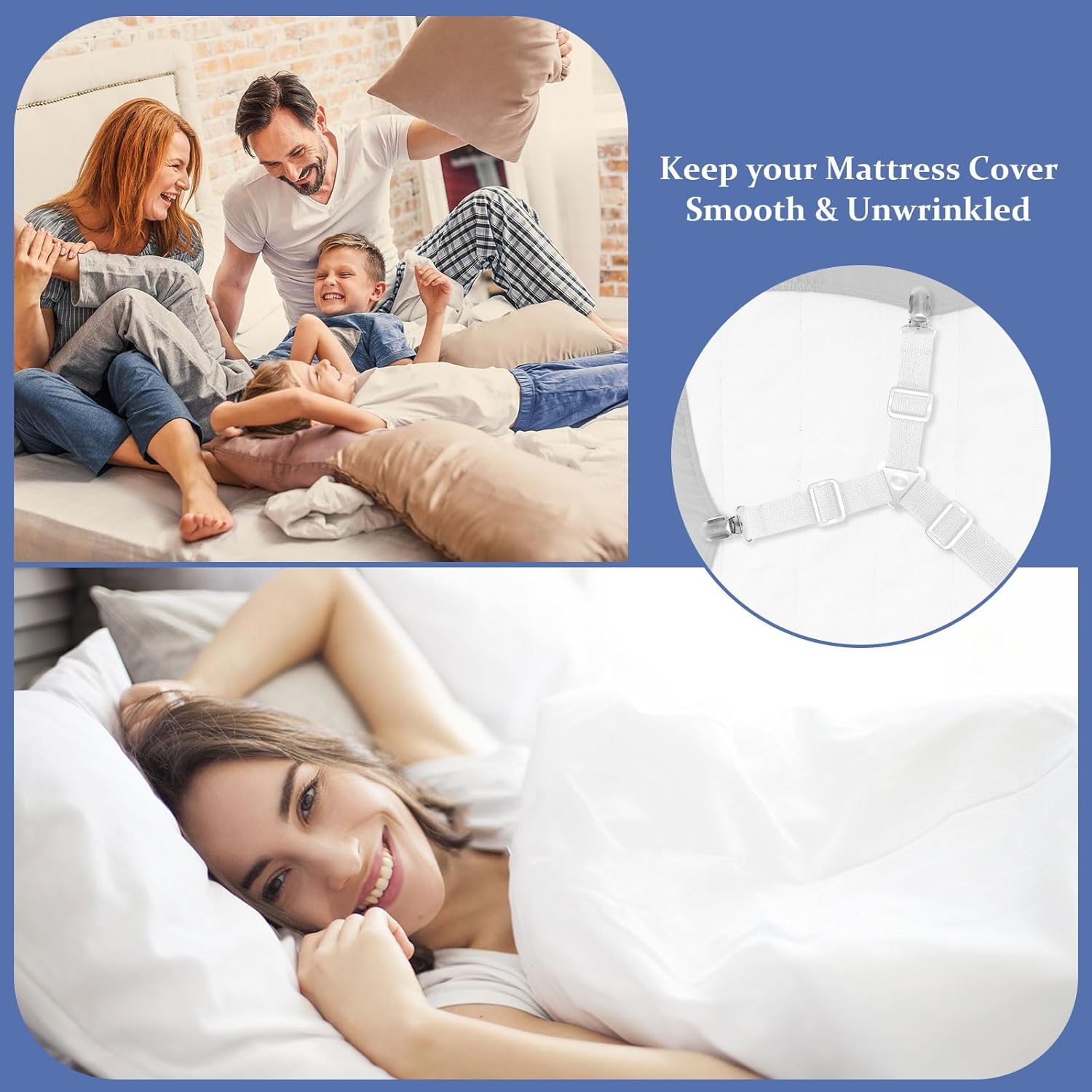Tuyeabc Bed Sheet Straps 3 PCS Adjustable Crisscross Clips