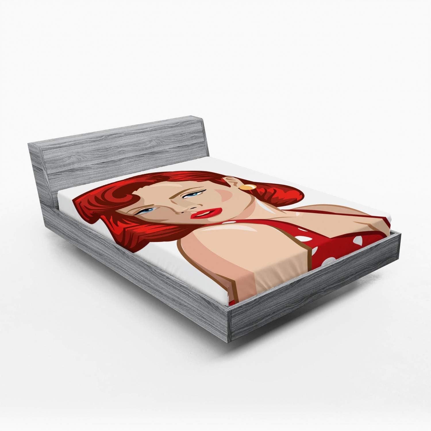 Ambesonne Pin Up Girl Fitted Sheet - California King Pale Peach Scarlet