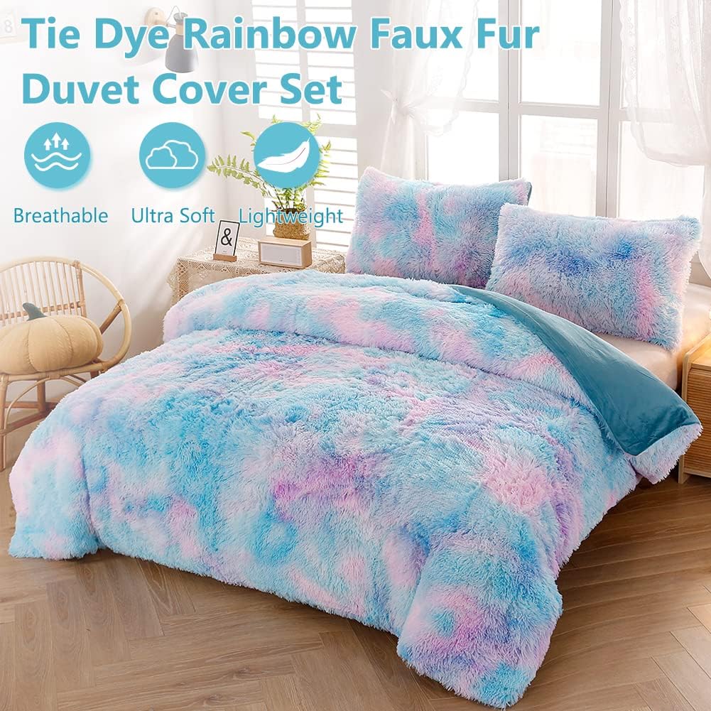 SUCSES Tie Dye Plush Duvet Cover Set Full Size