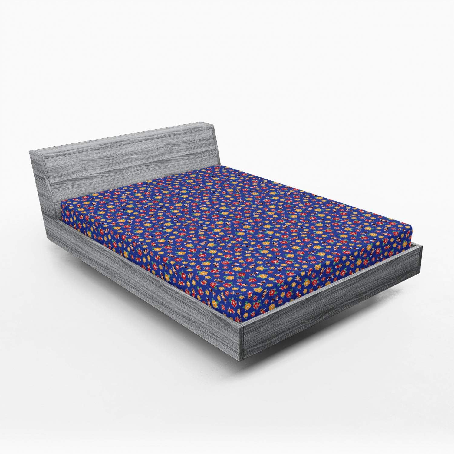 Ambesonne Hula Girl Fitted Sheet - Royal Blue Multicolor