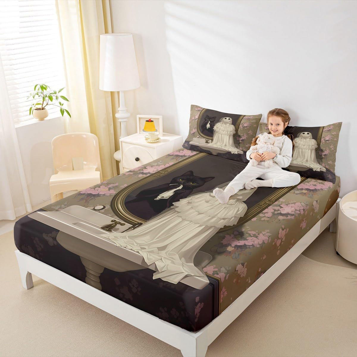 Gothic Ghost Kids Fitted Sheet Twin Size Set 1