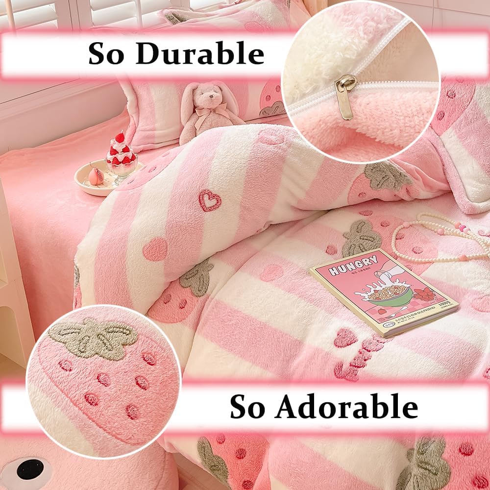 OranFran Pink Strawberry Kids Duvet Cover Set Queen 1