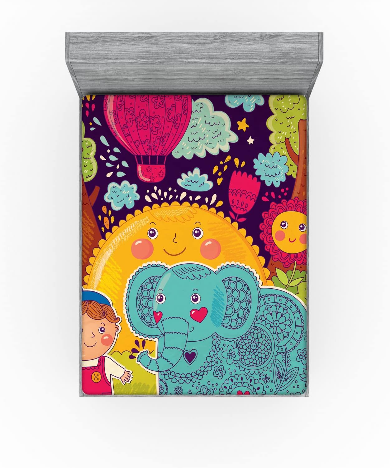 Ambesonne Cartoon Animal Sheet California King Multicolor