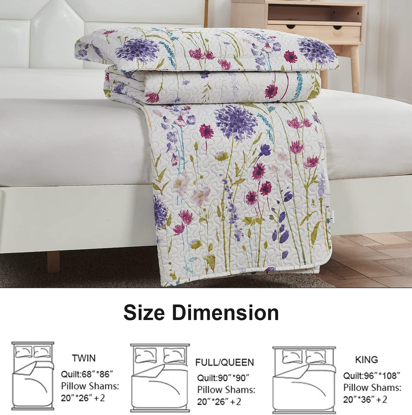 Ycosy Floral Quilt Set Twin Size Summer Reversible Bedspread