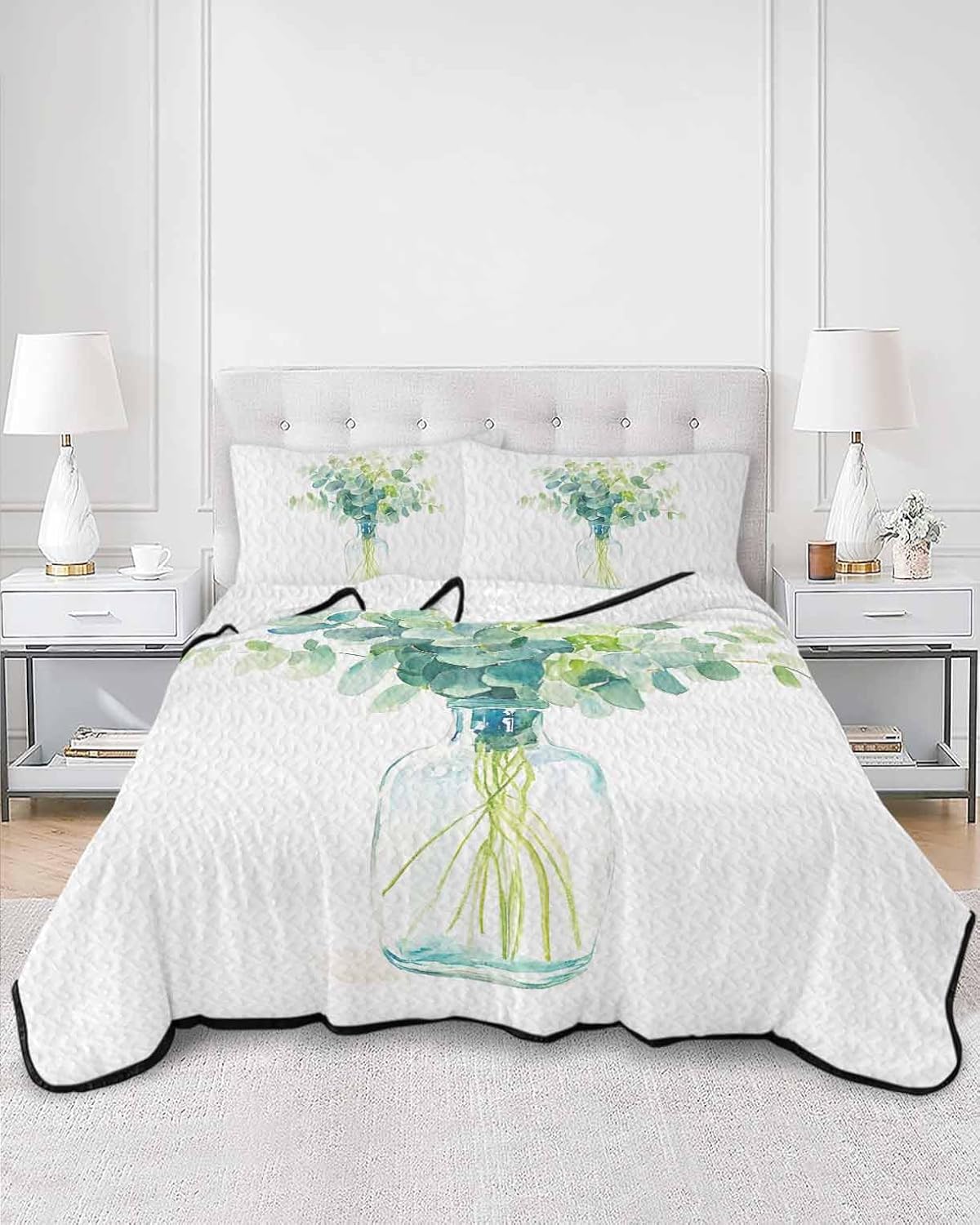 Chucoco Twin XL Quilt Bedding Set Pastoral Sage Green