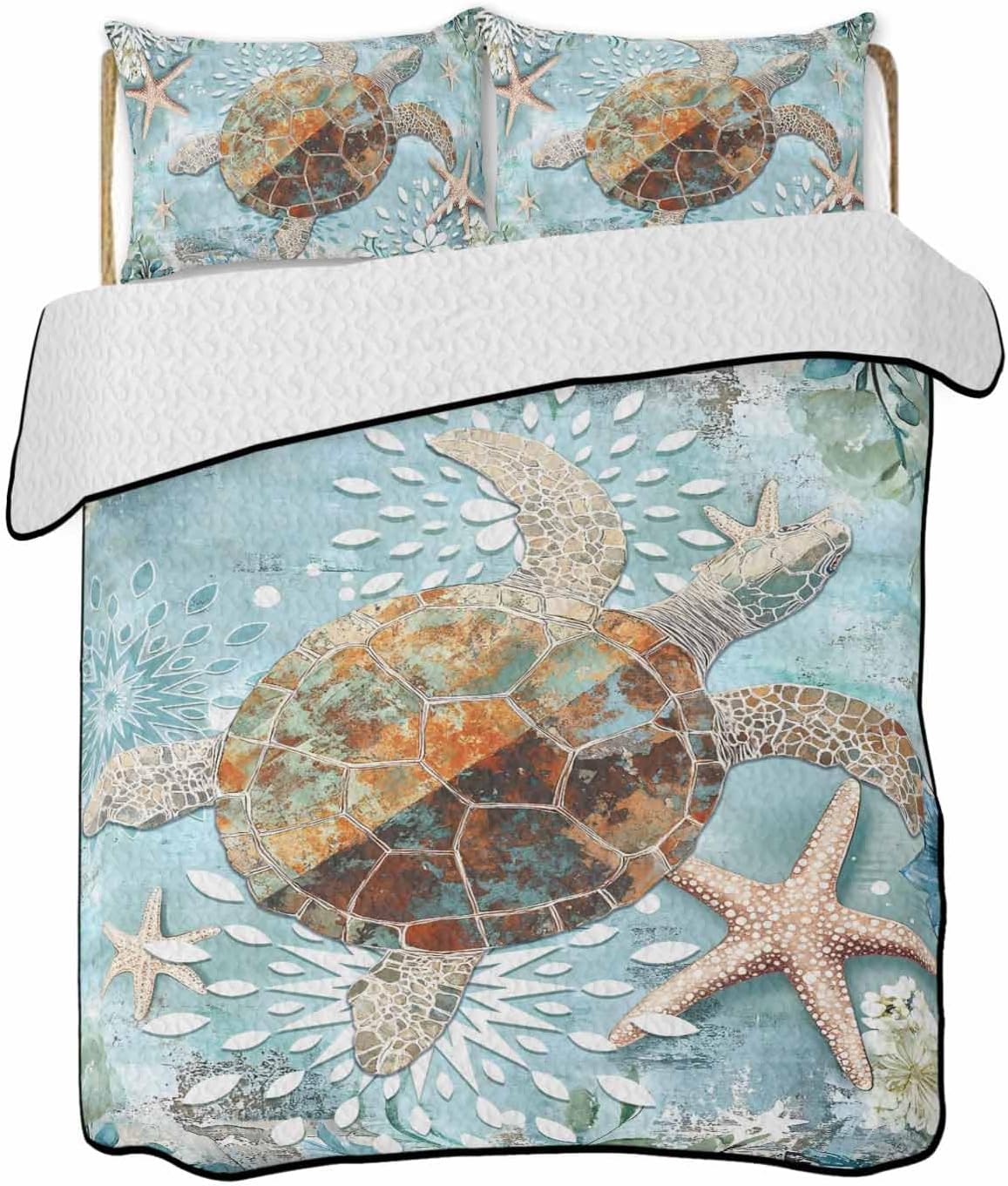 Chucoco Twin XL Quilt Bedding Set Retro Nautical Theme
