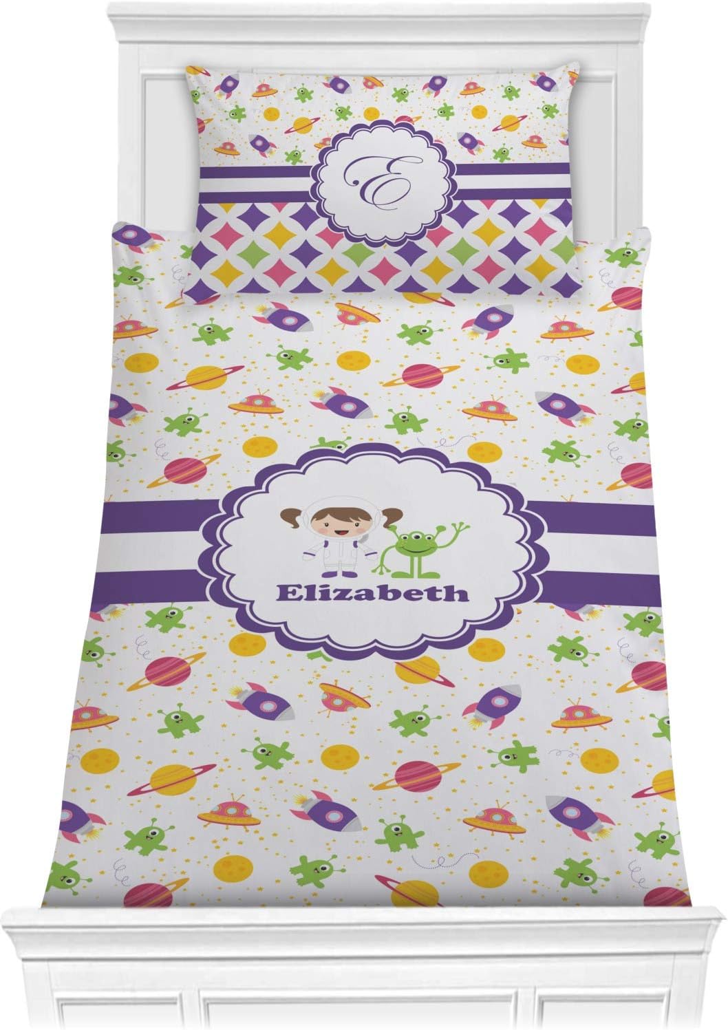 Personalized Girls Space Themed Twin XL Comforter Set