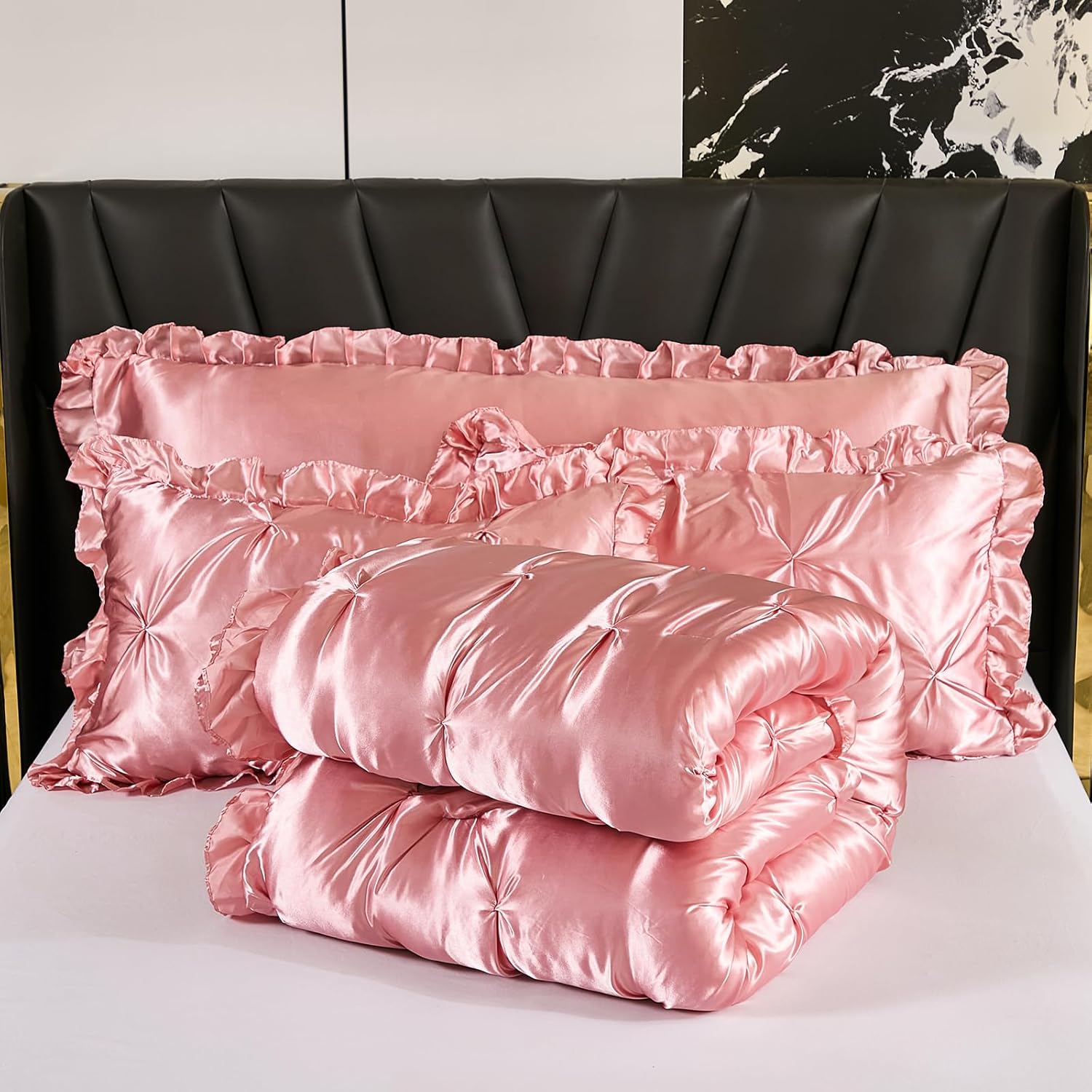 Bedbay Pink Satin Comforter Set 4 Pcs Luxury