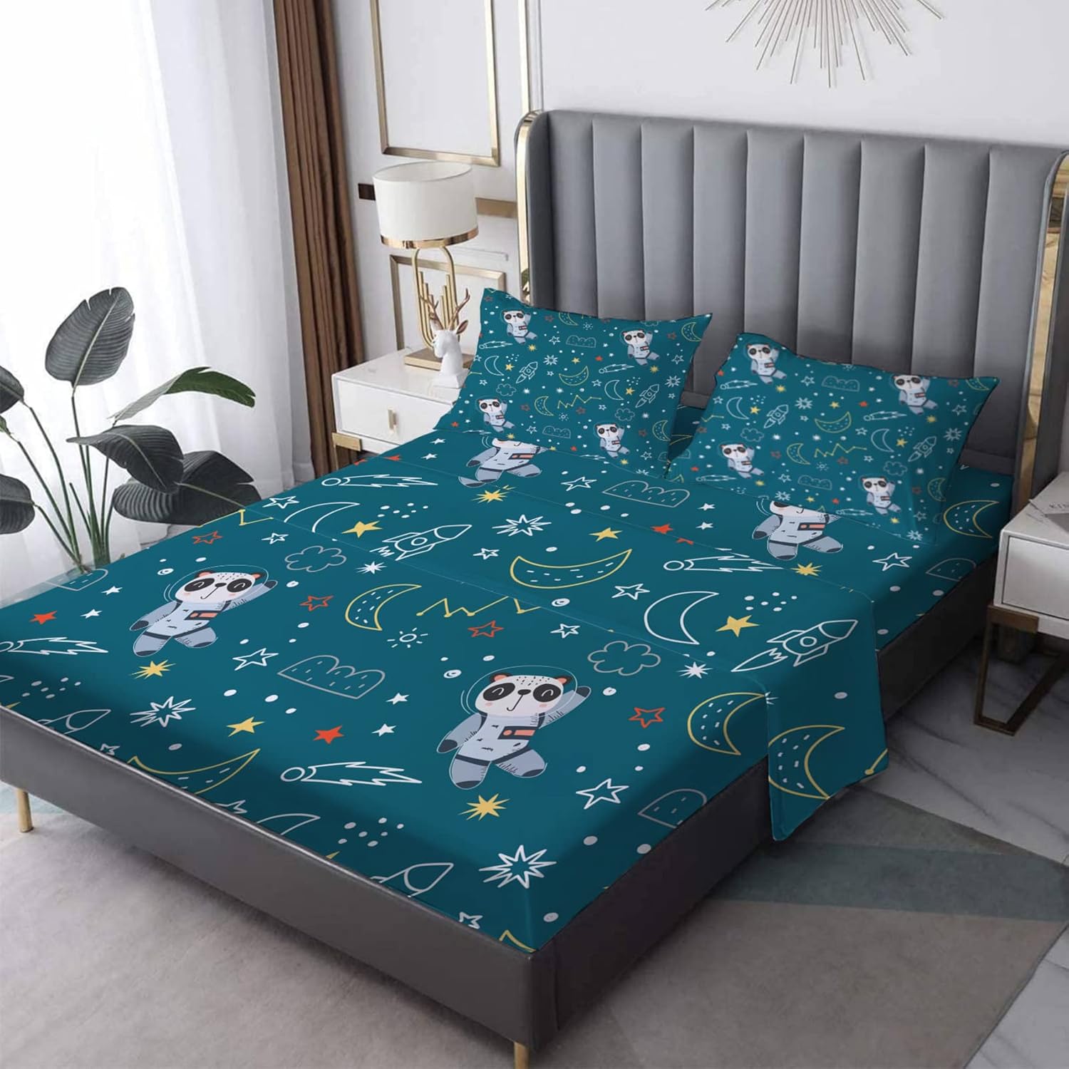 Panda Sheets Twin XL - Teal Patterned Bedding Set for Kids