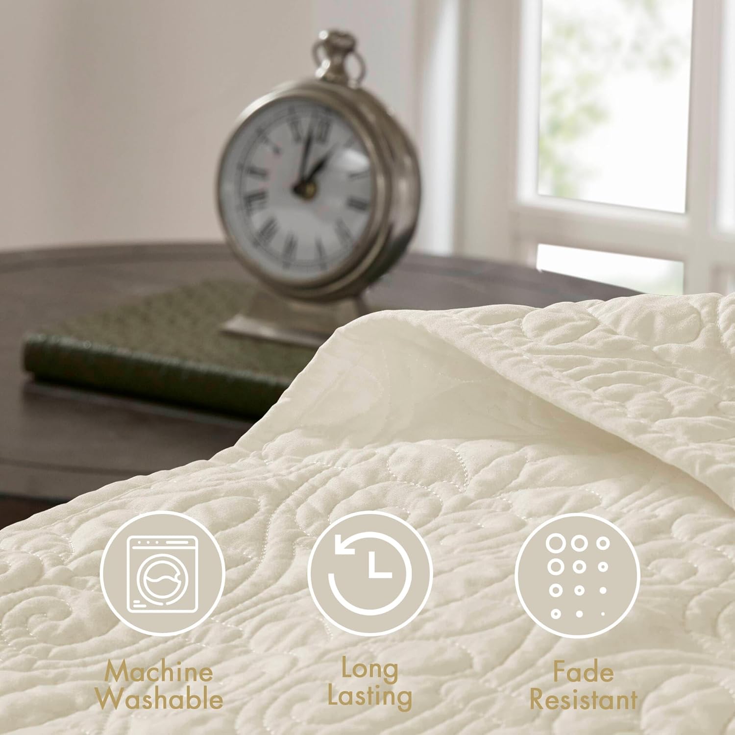 Madison Park Quebec Quilt Set - 2 Piece Cream Damask