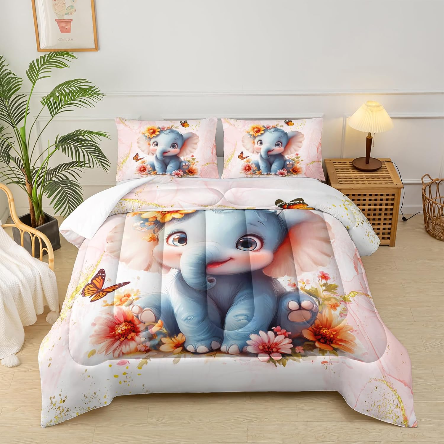 Marble Print Elephant Comforter Set Twin for Kids