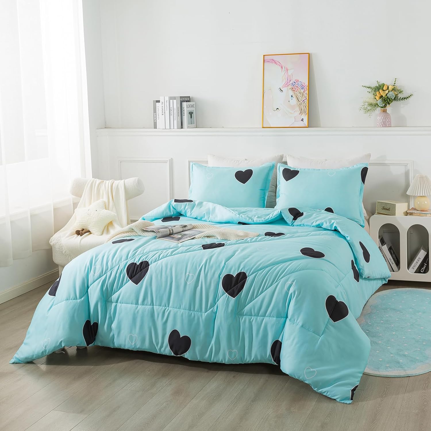 Heart Pattern Girls Comforter Set Twin Size