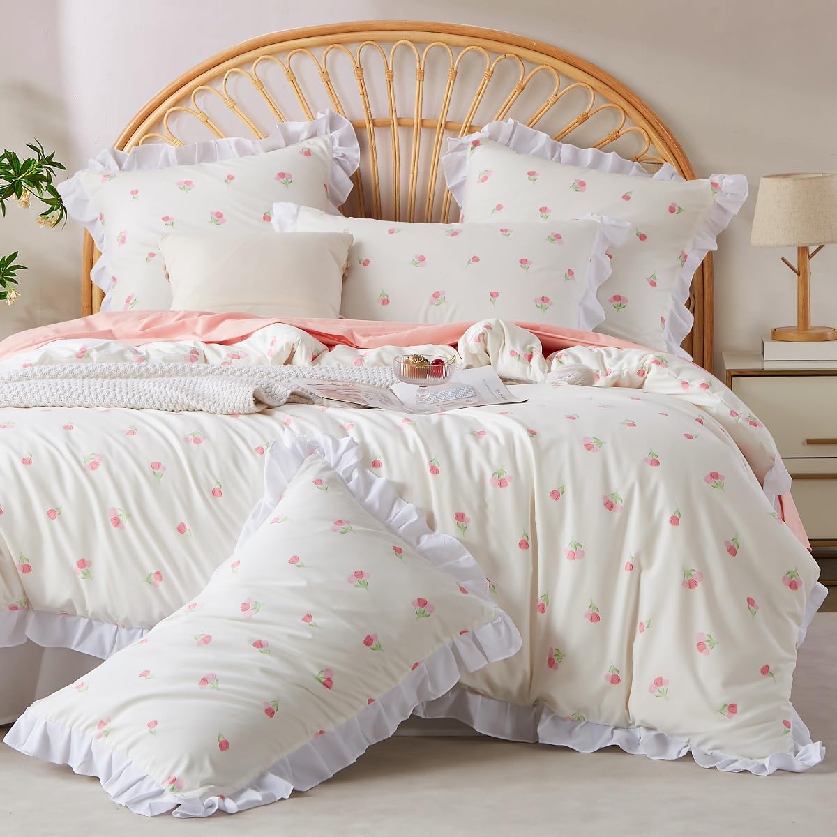 White Ruffle Duvet Cover Queen Size Set