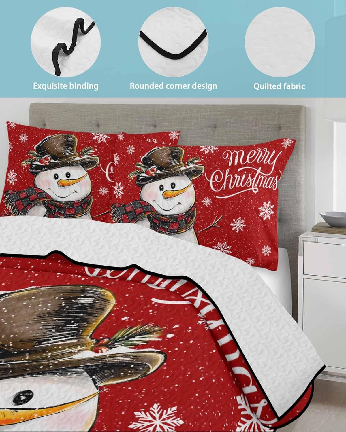 Chucoco Twin XL Quilt Bedding Set with Snowman Pattern