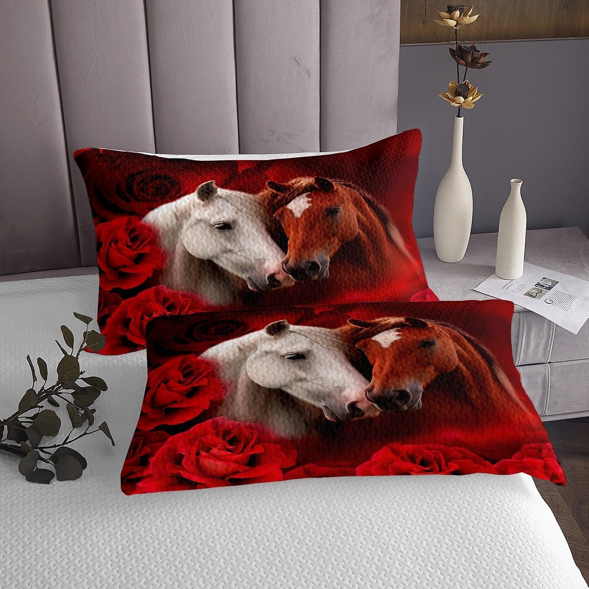Erosebridal Brown White Horse Quilt Set