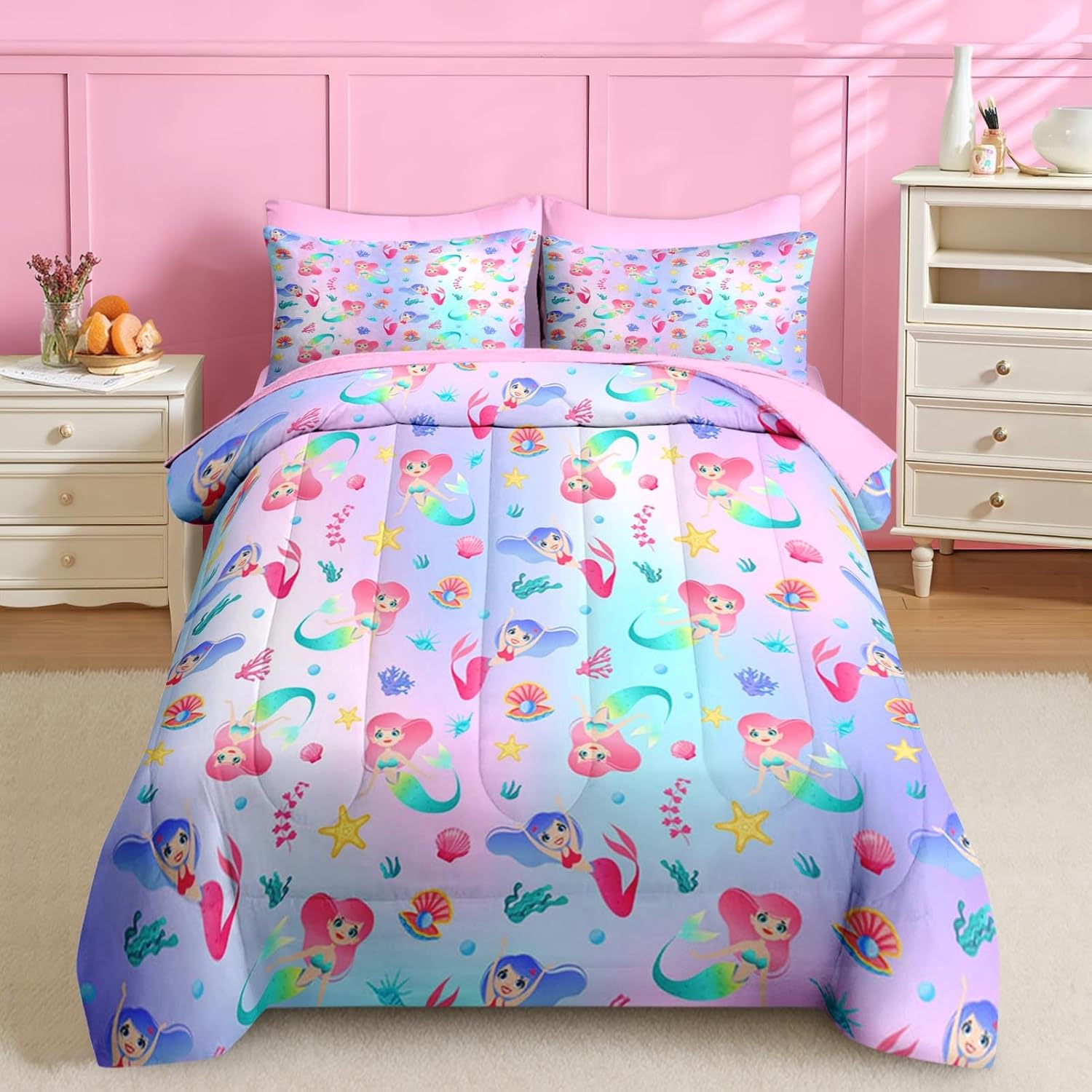 Nesker 5 Pcs Mermaid Comforter Set Twin Size
