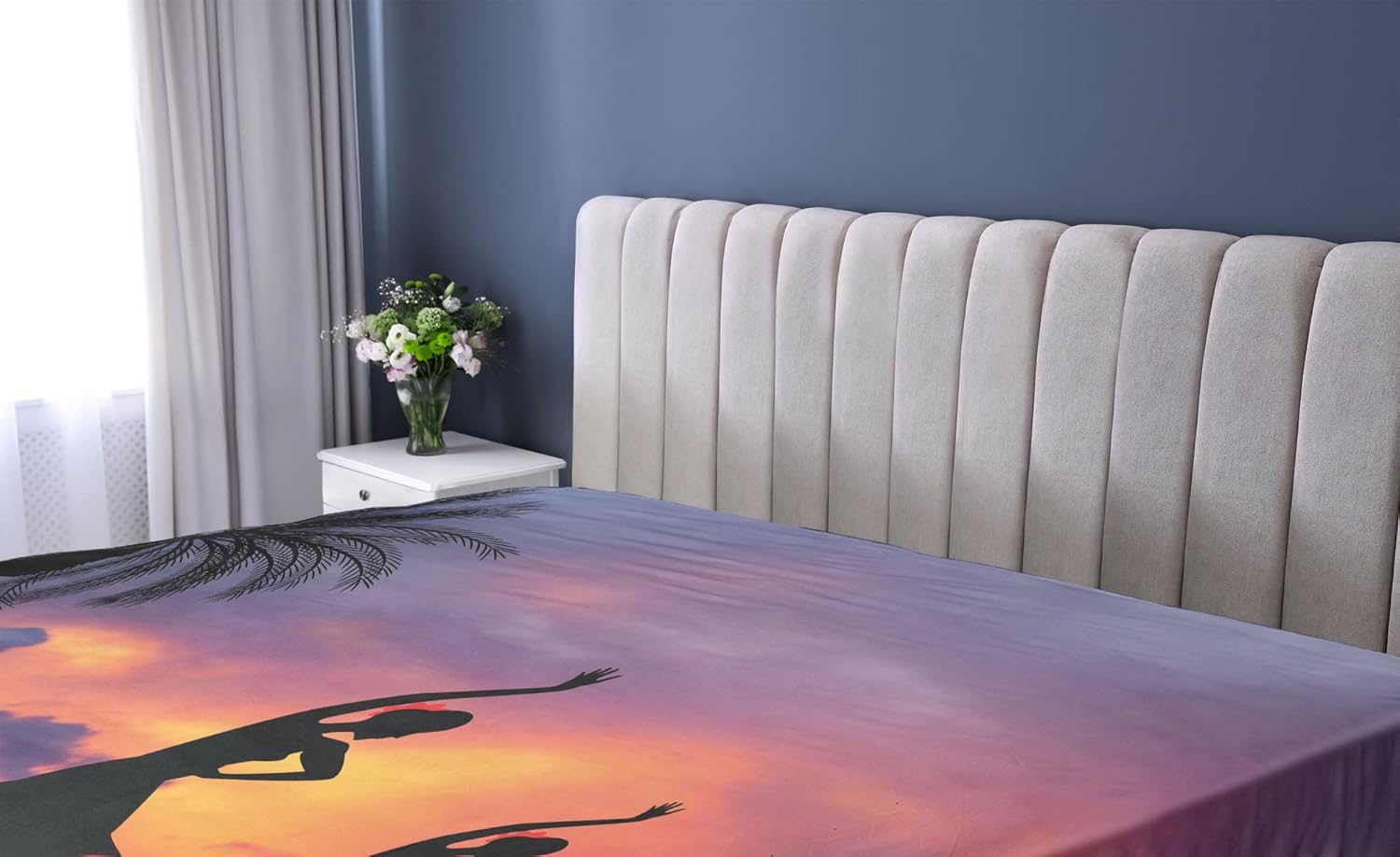 Ambesonne Spanish Fitted Sheet with Flamingo Dance Print