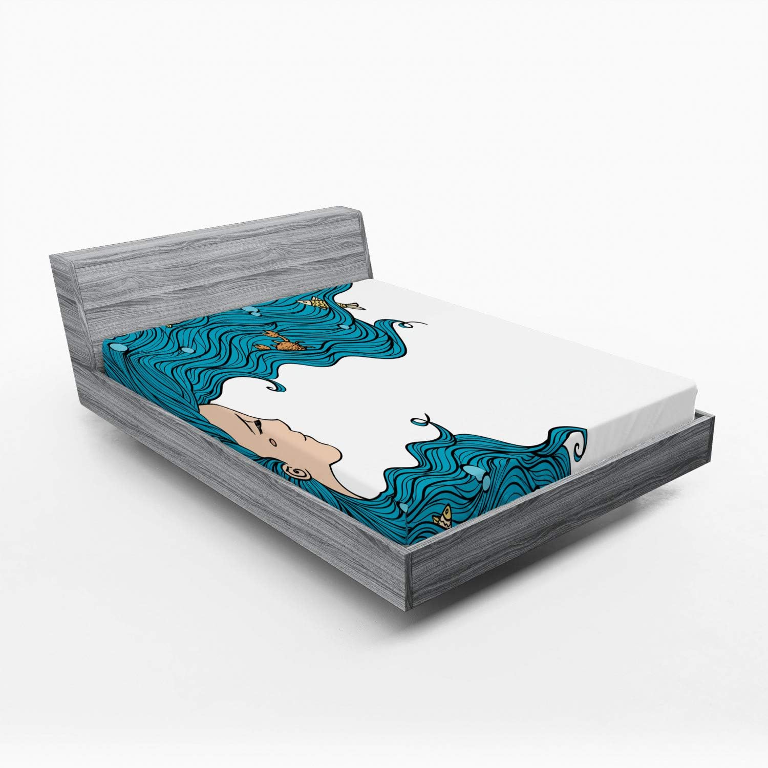 Ambesonne Petrol Blue Kids Sheet Set with Oceanic Fishes and Crabs Design