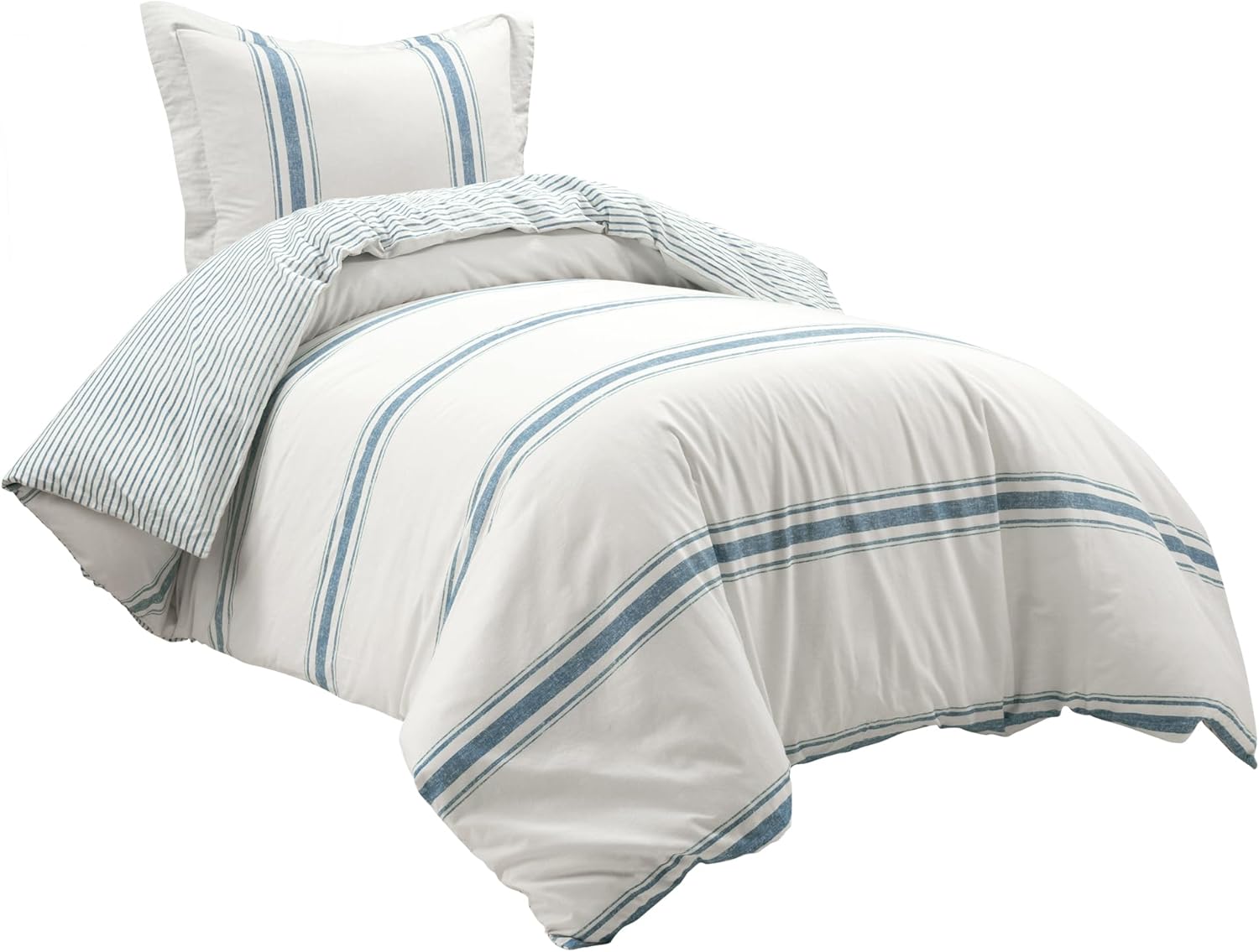 Lush Decor Farmhouse Stripe Reversible Cotton Duvet Cover Set 1