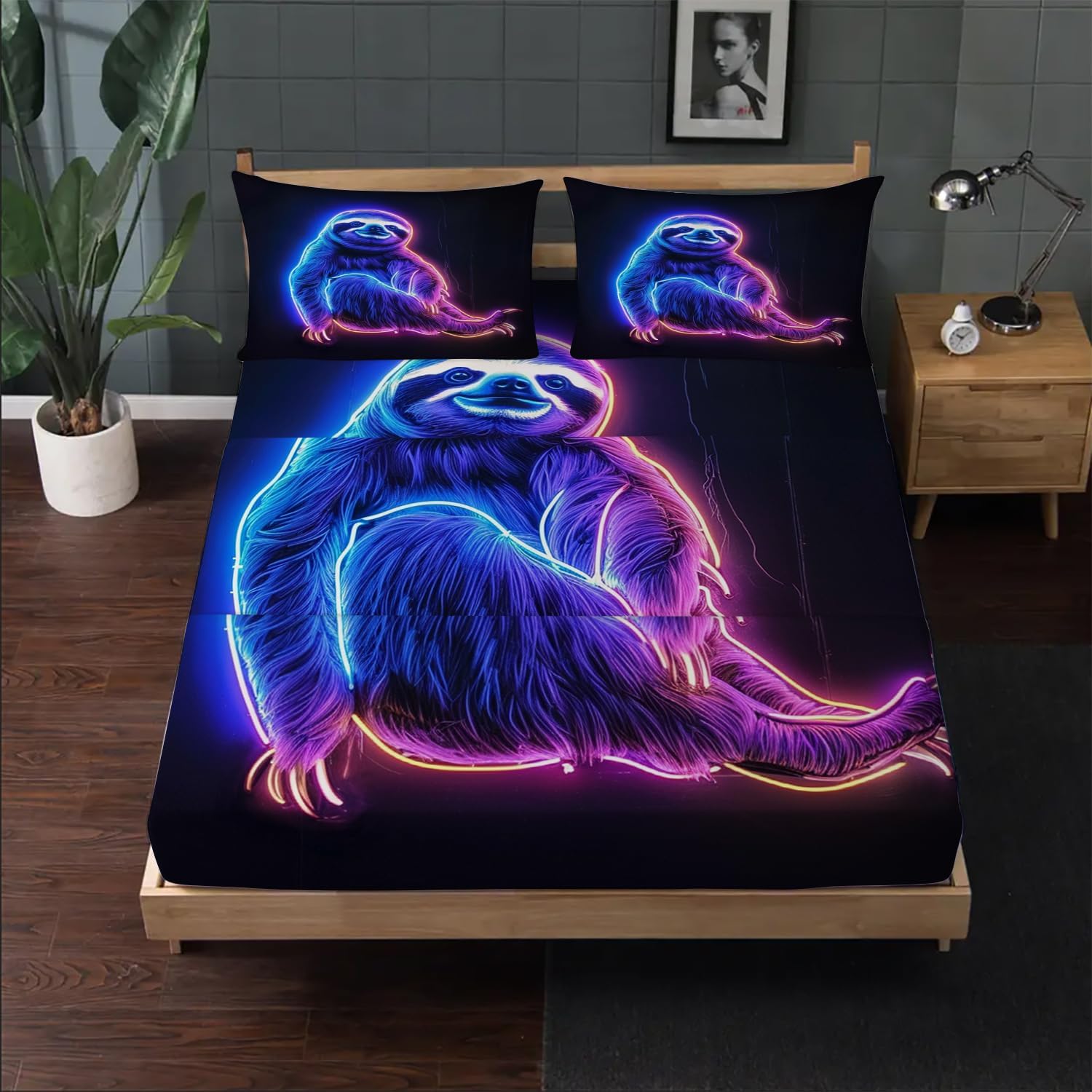 OmErsa Twin XL Sloth Bed Sheet Set Soft Microfiber Wrinkle Free