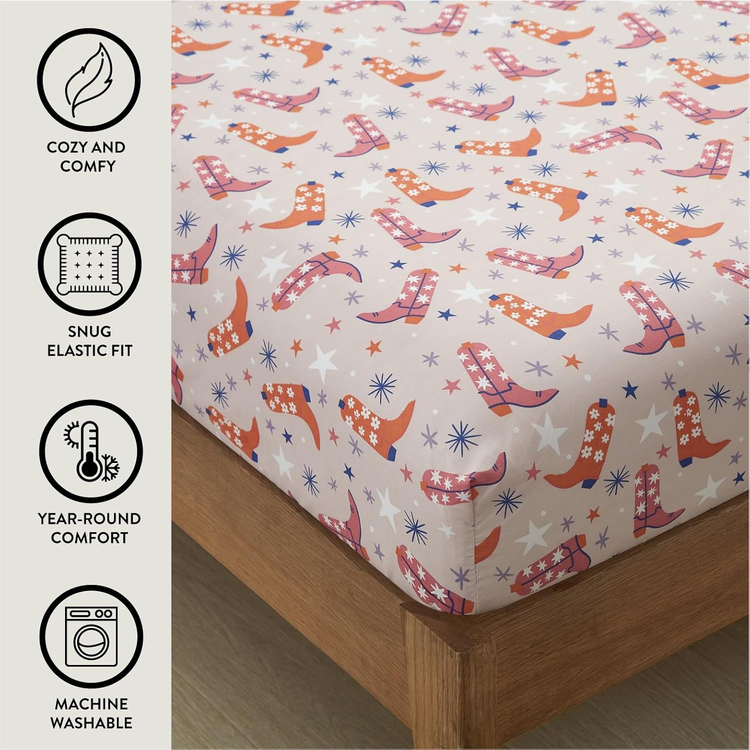 Urban Lifestyle 3 Piece Twin Sheet Set with Cowboy Boots Design