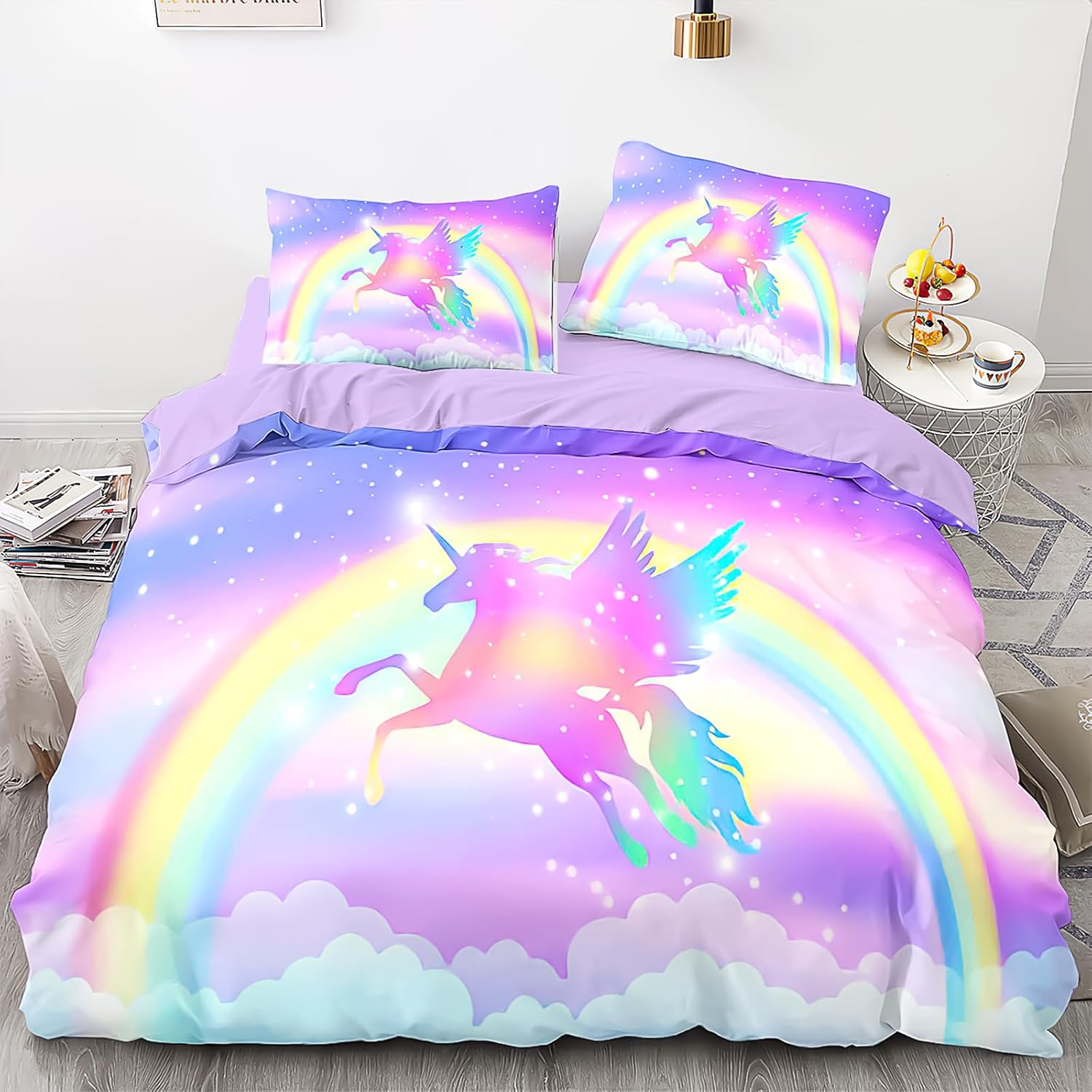 Kids Comforter Bedding Set 3 Piece Rainbow Twin