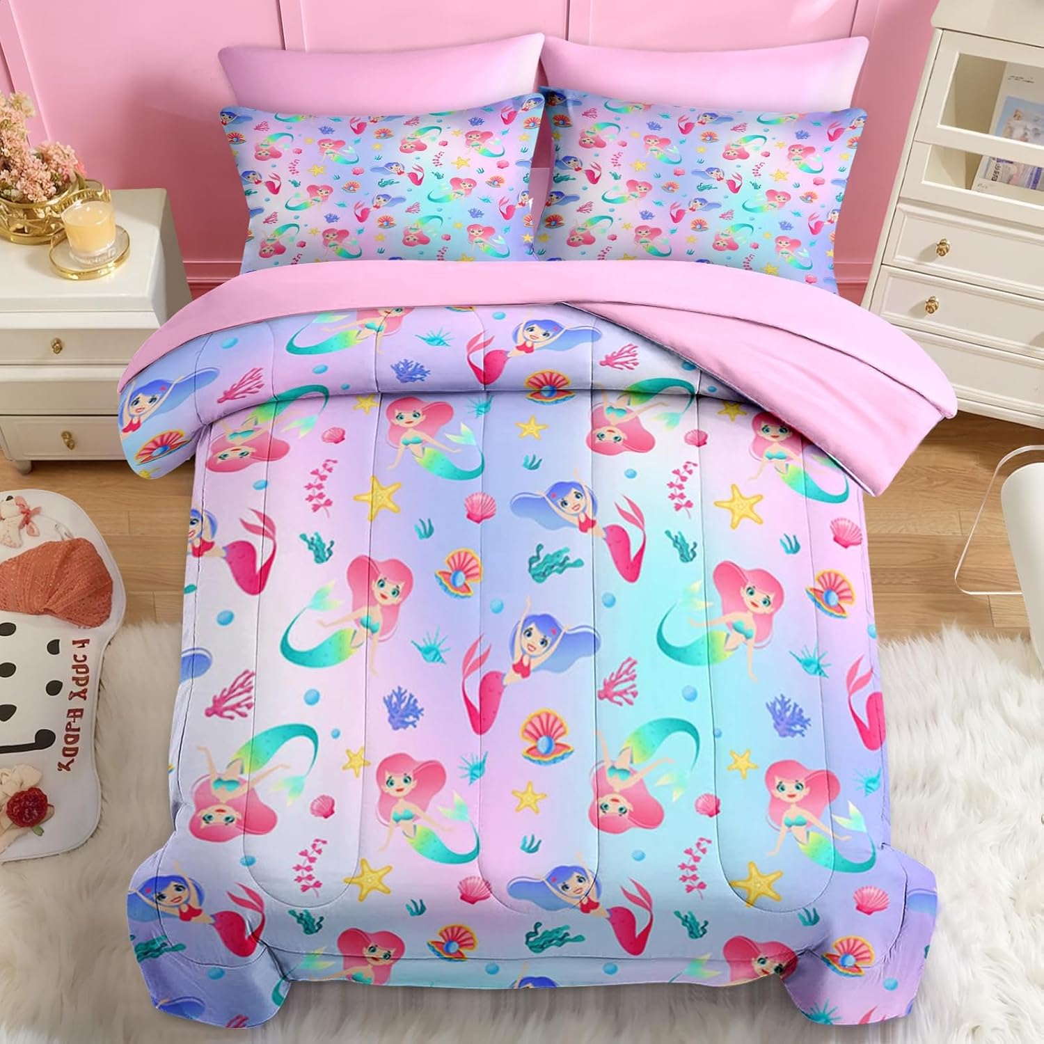 Nesker 5 Pcs Mermaid Comforter Set Twin Size