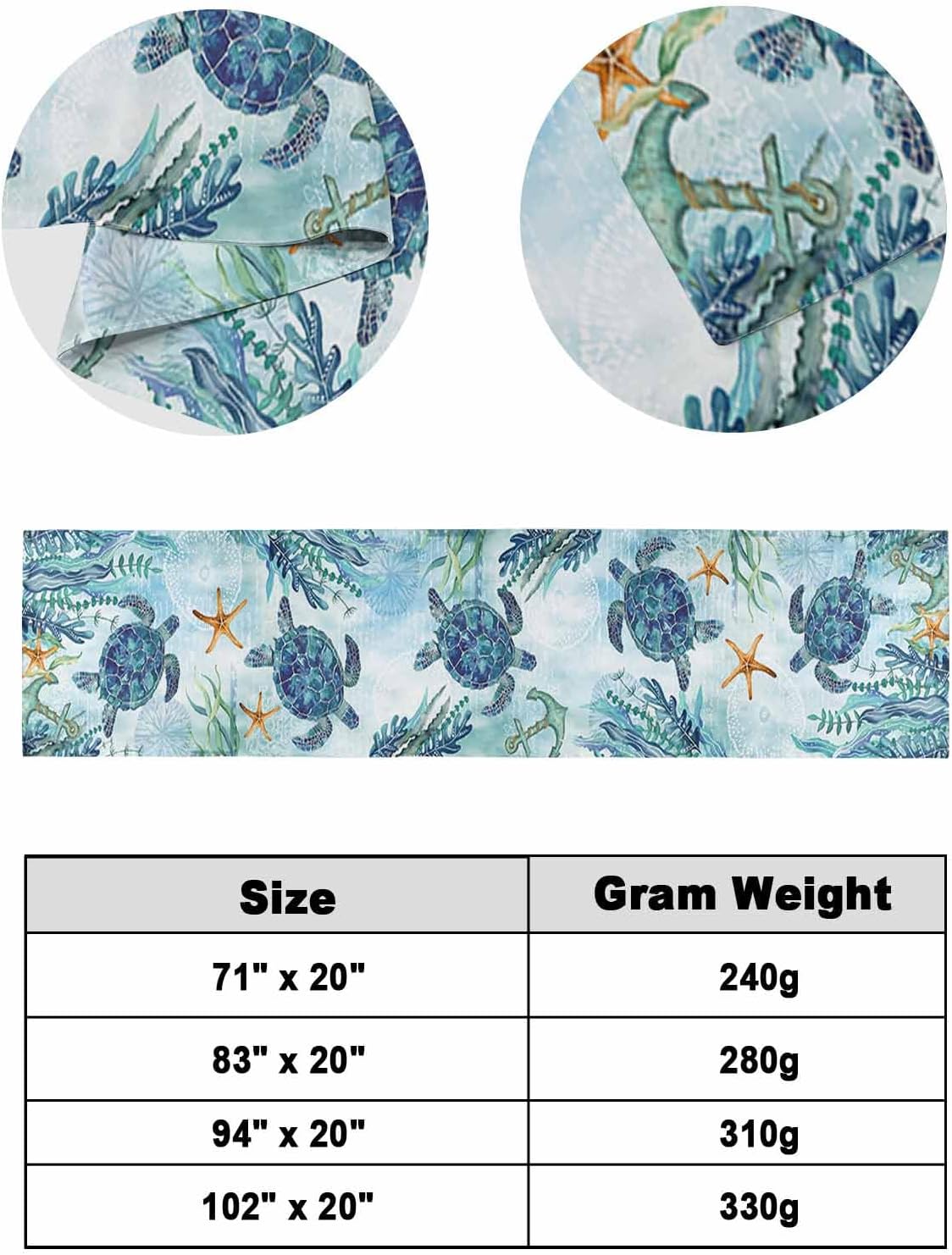 DecorLovee Coastal Sea Turtle Bed Runner Queen Size