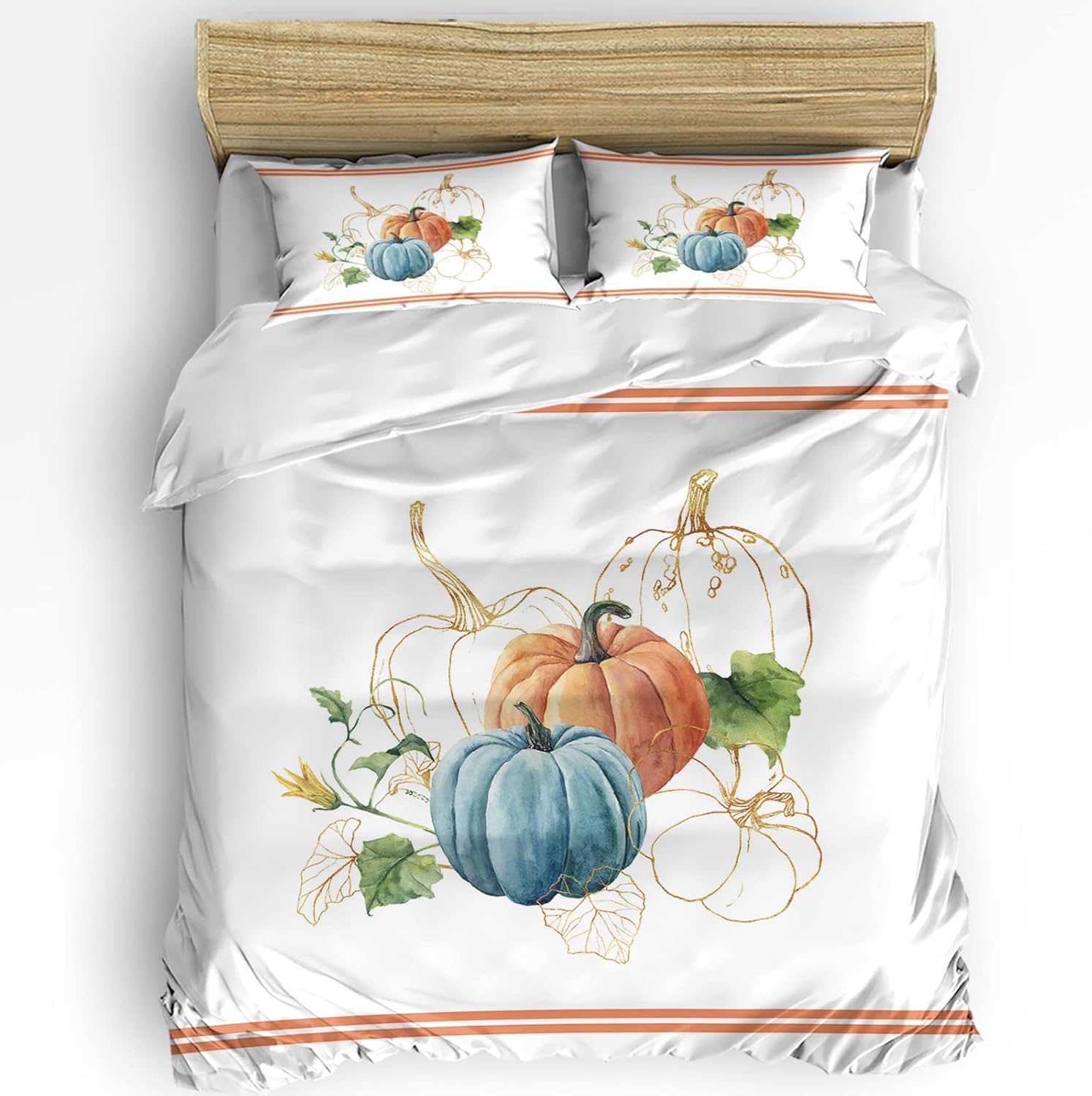 OComster Cal King Duvet Cover Set 3 Piece Pumpkin Striped