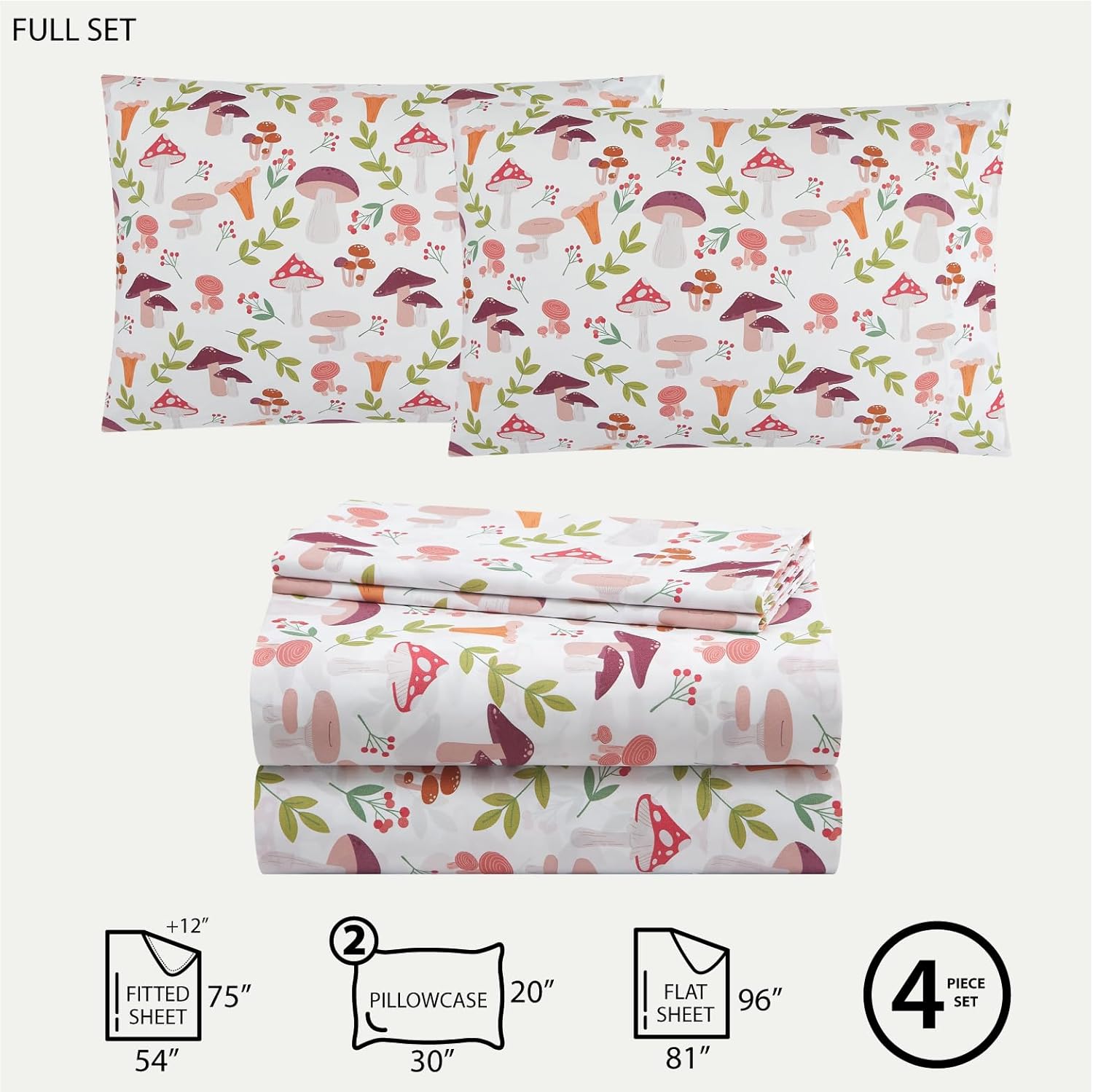 Urban Lifestyle 4 Piece Sheet Set Wild Mushroom Print Full